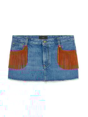 Alanui Golden Dusk Denim Mini Skirt Medium Wash Denim LWYF003R26DEN001