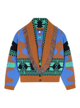 Alanui Icon Jacquard Cardi-Bomber Coffee-Linseed LWHU005R25KNI001