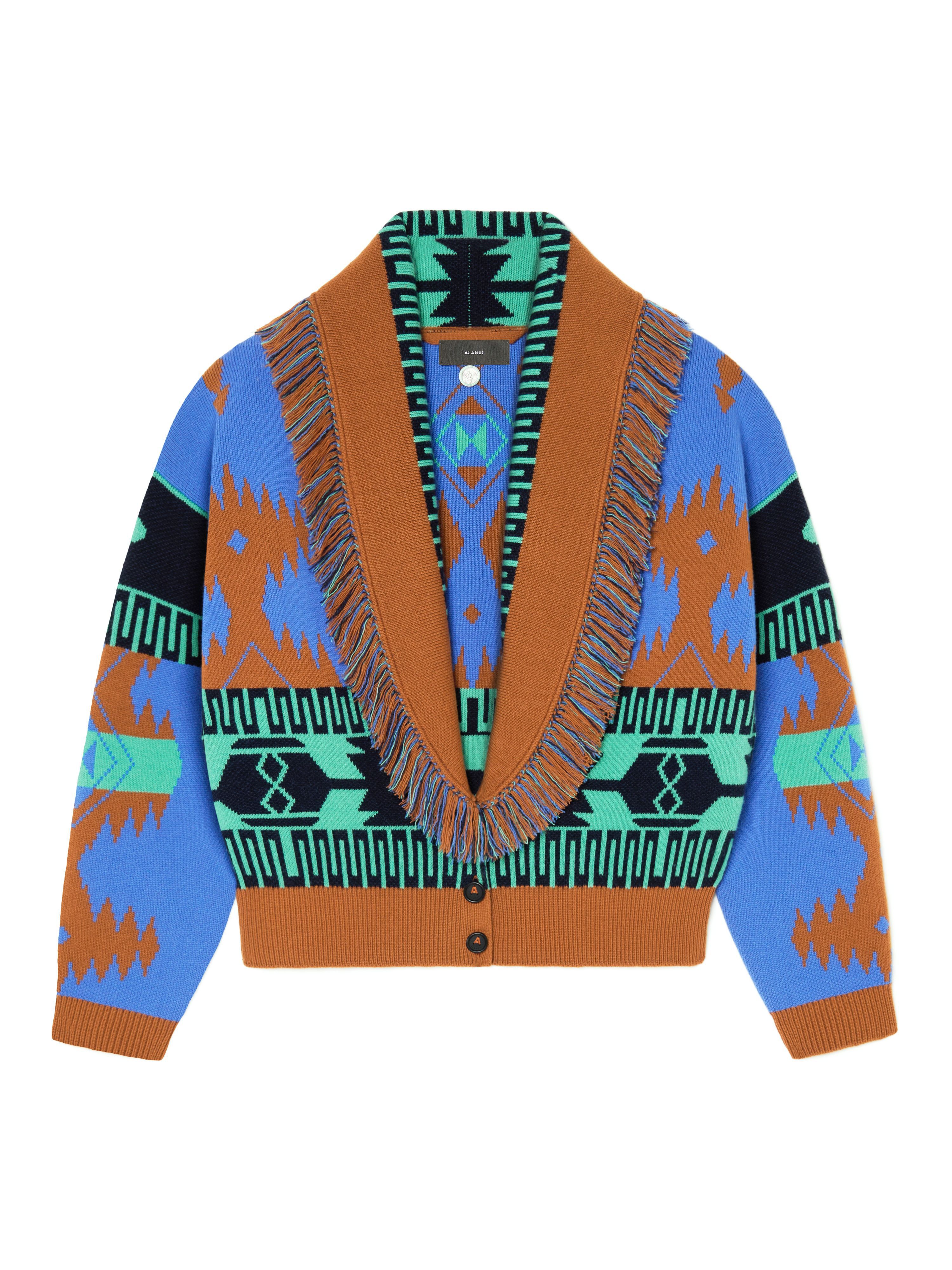 Alanui Icon Jacquard Cardi-Bomber Linseed-Cognac LWHB026R25KNI001