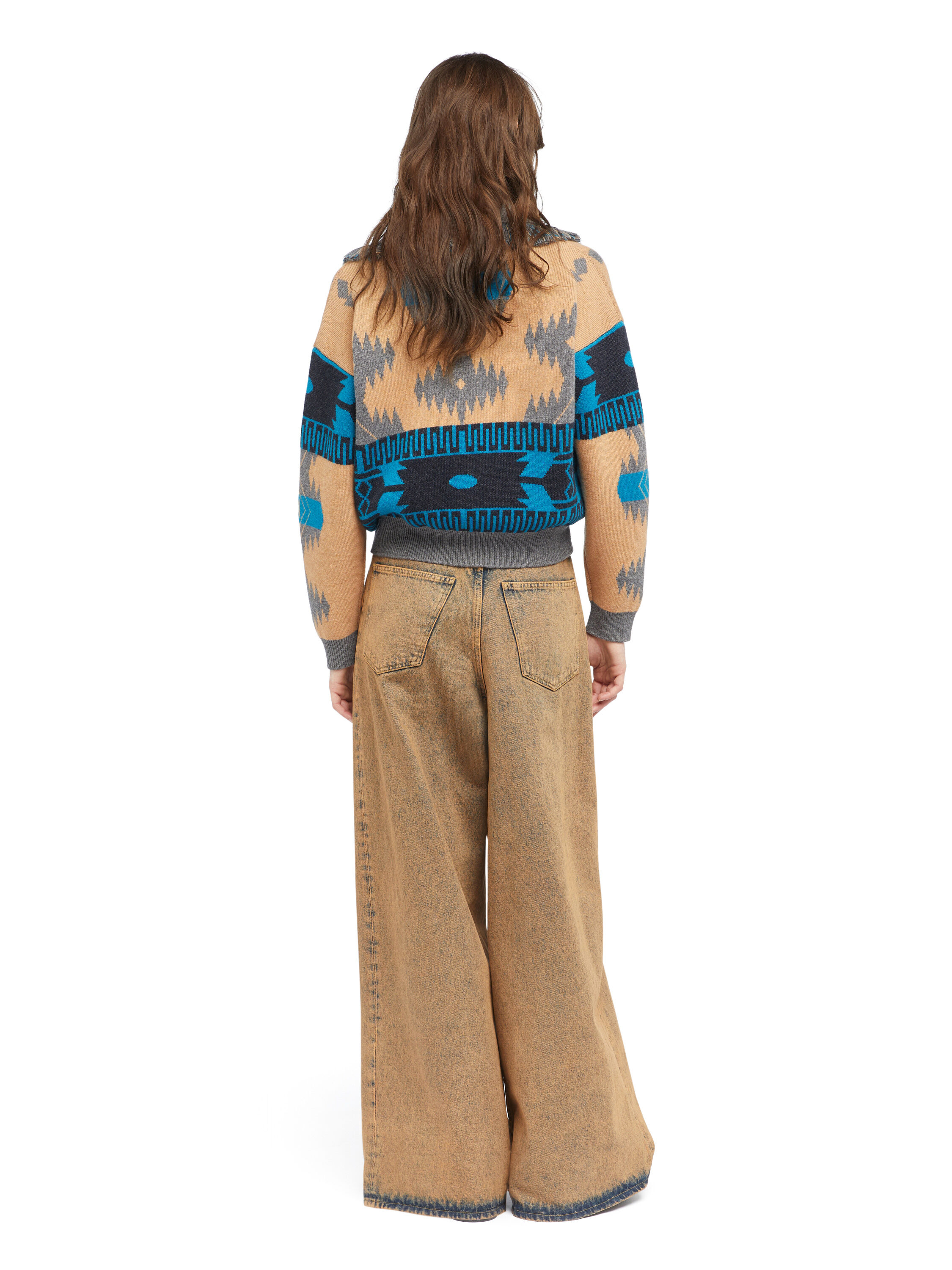 Alanui Icon Jacquard Cardi-Bomber Camel-Iron LWHB026E25KNI002