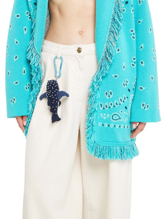 Alanui Handmade Whale Shark Crochet Key Holder Deep Blue-Multicolor LWRE013R26KNI001