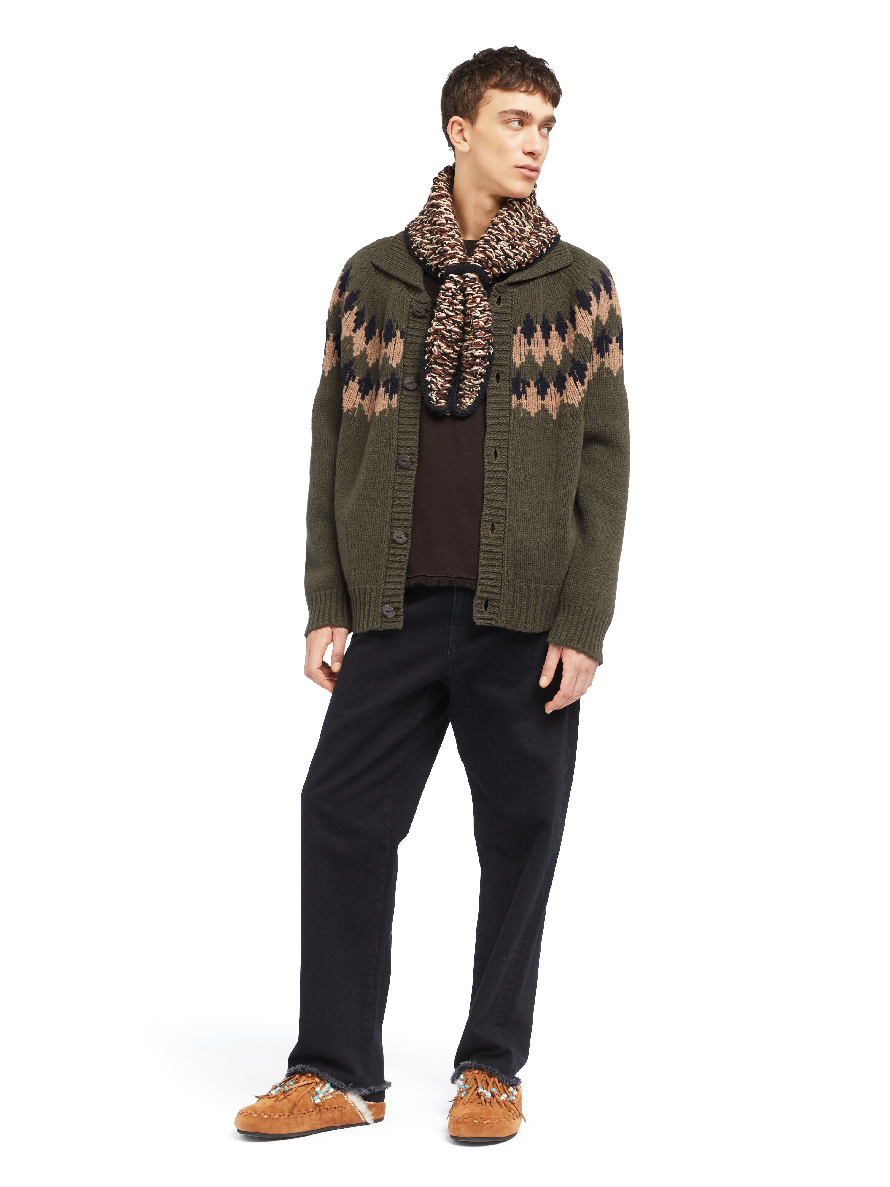 Alanui Sweet Winter Cardigan Olive-Camel LMHQ005E25KNI002