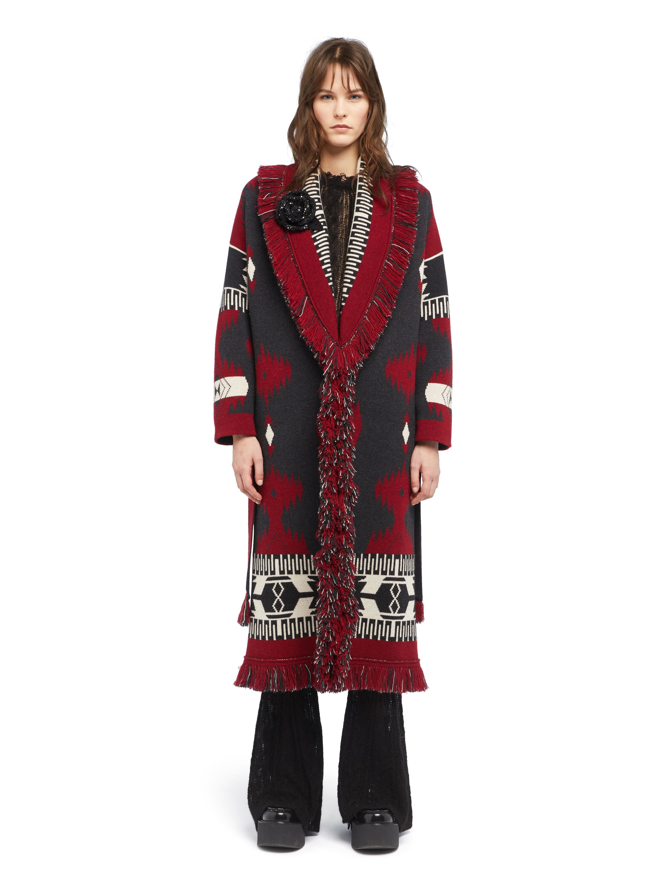 Alanui Icon Jacquard Coat Ruby-Charcoal LWHQ003E25KNI001