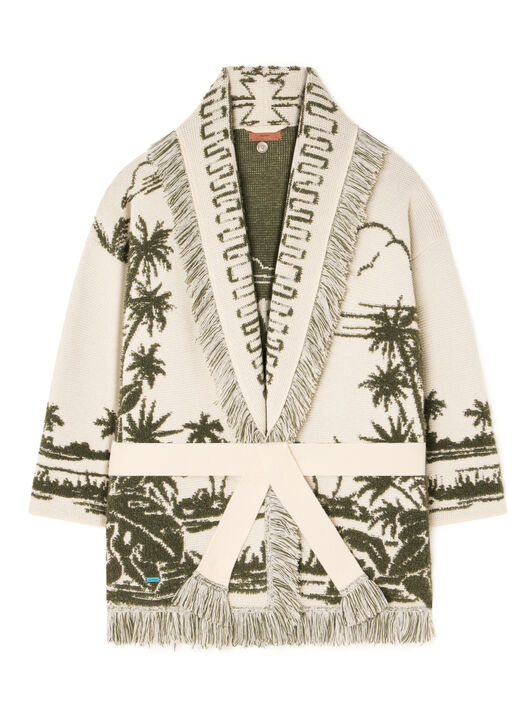 Alanui Palm Grove Tales Cardigan Ivory-Olive LWHB064E25KNI00D