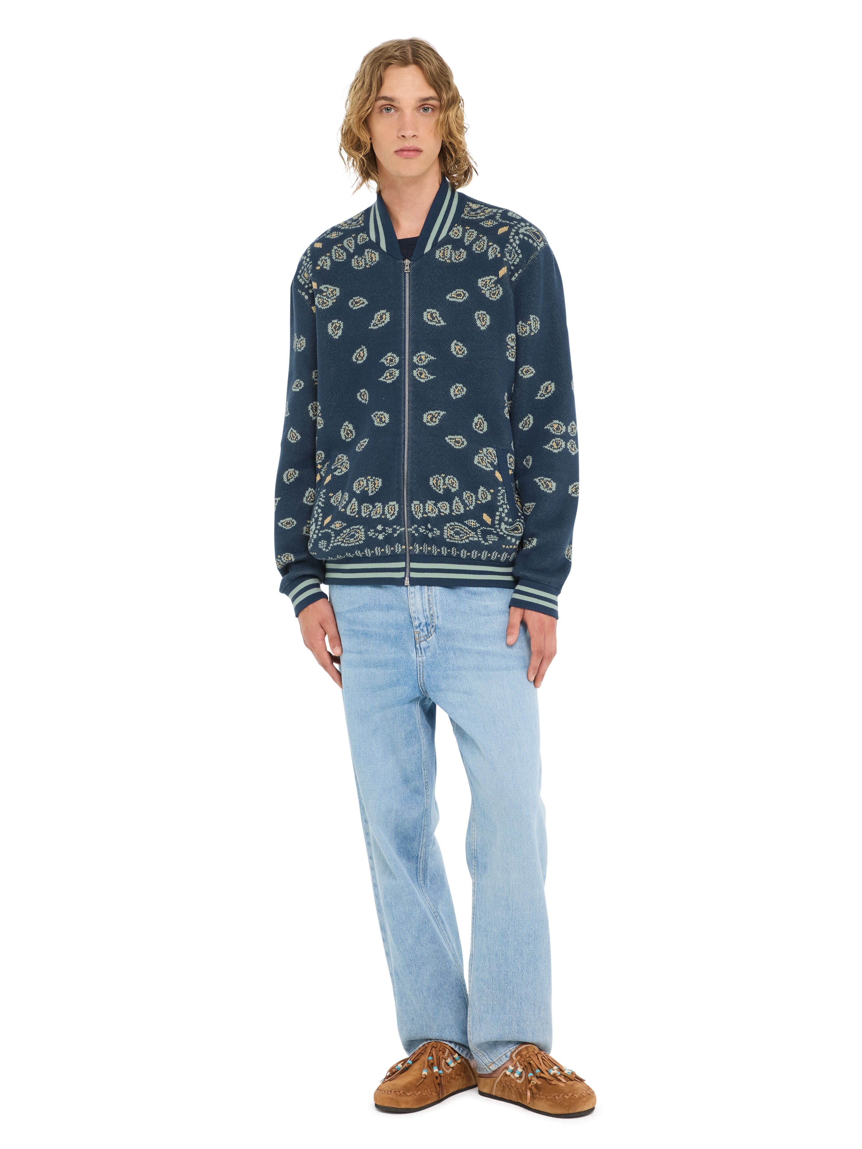 Alanui Bandana Piquet Jacquard Bomber Jacket Arbour-Light Blue LMHQ001R26KNI001 Alanui Bandana Piquet Jacquard Bomber Jacket Arbour-Light Blue LMHQ001R26KNI001