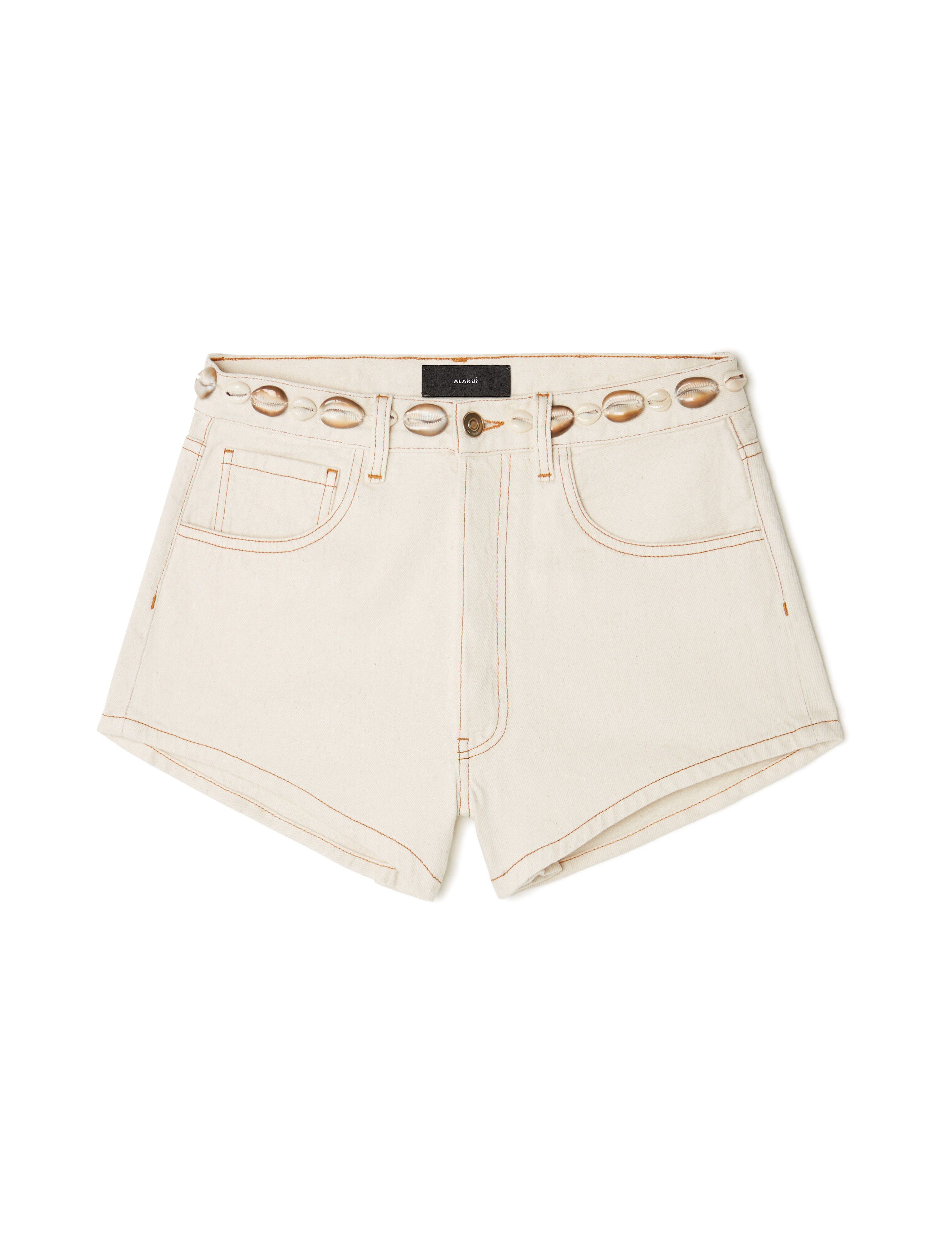 Alanui Ocean Dream Denim Shorts White Raw Denim LWYC009R25DEN003