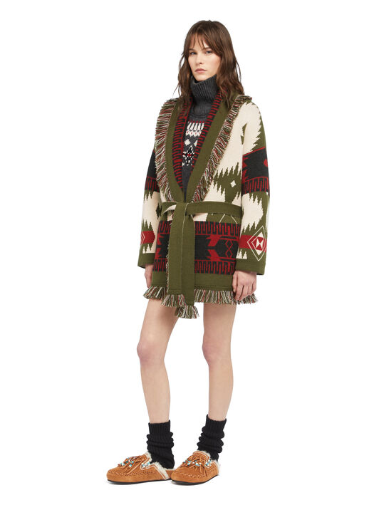 Alanui Icon Jacquard Cardigan Ivory-Olive LWHB064E25KNI002