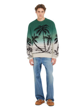 Alanui Wave Bloom Sweater Green Tide-Chalk