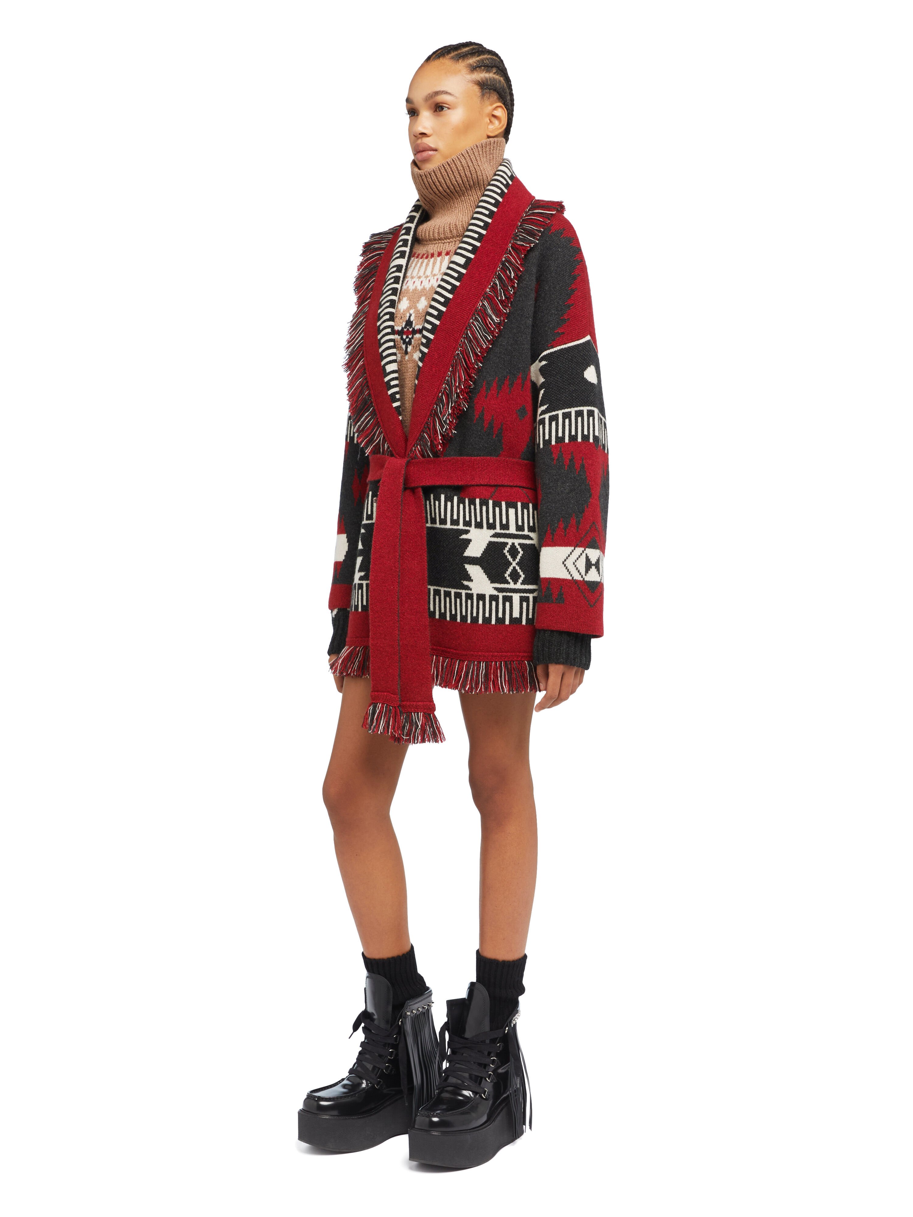Alanui Icon Jacquard Cardigan Ruby-Charcoal LWHB064E25KNI002