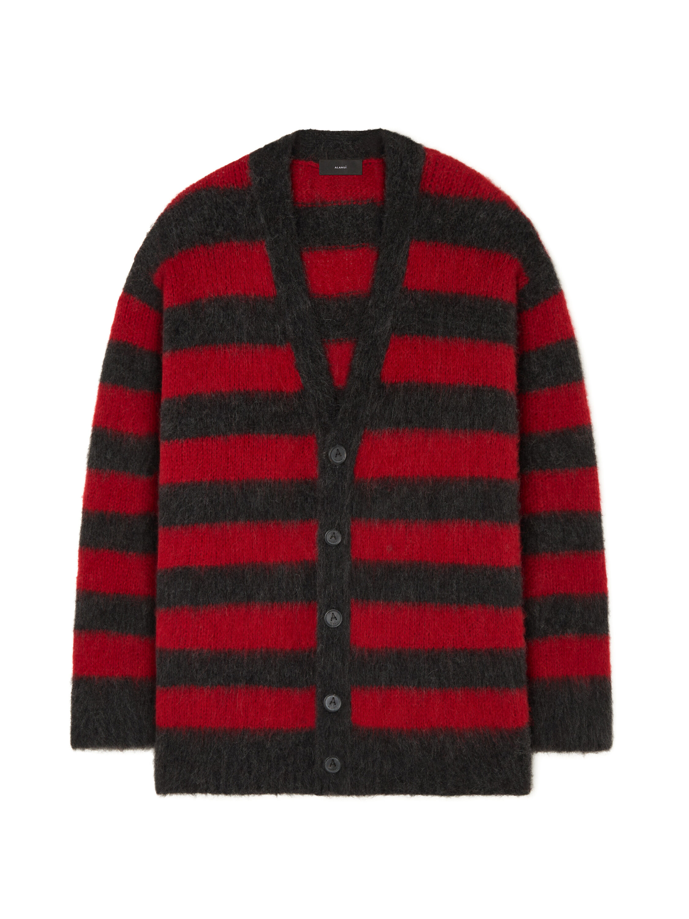 Alanui Grunge Stripes Cardigan Ruby-Charcoal LWHB084E25KNI002