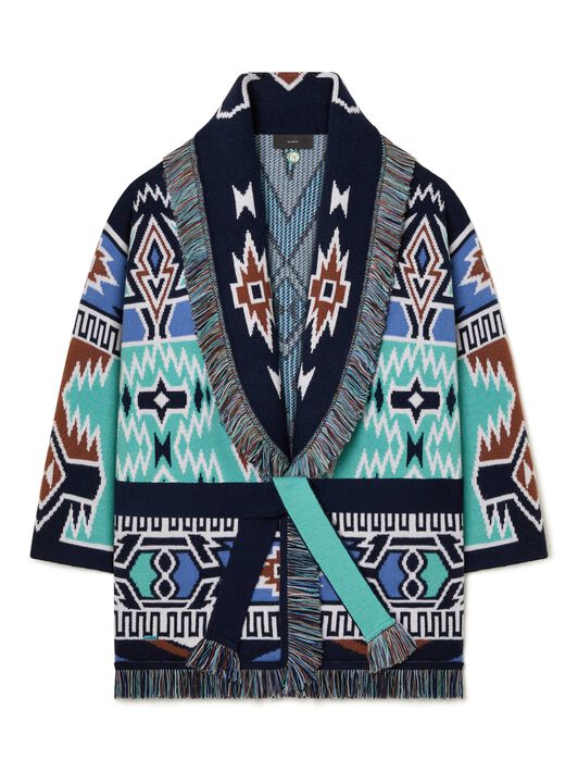 Alanui Geometric Roots Cardigan Turquoise-Deep Blue LWHB064R25KNI00G