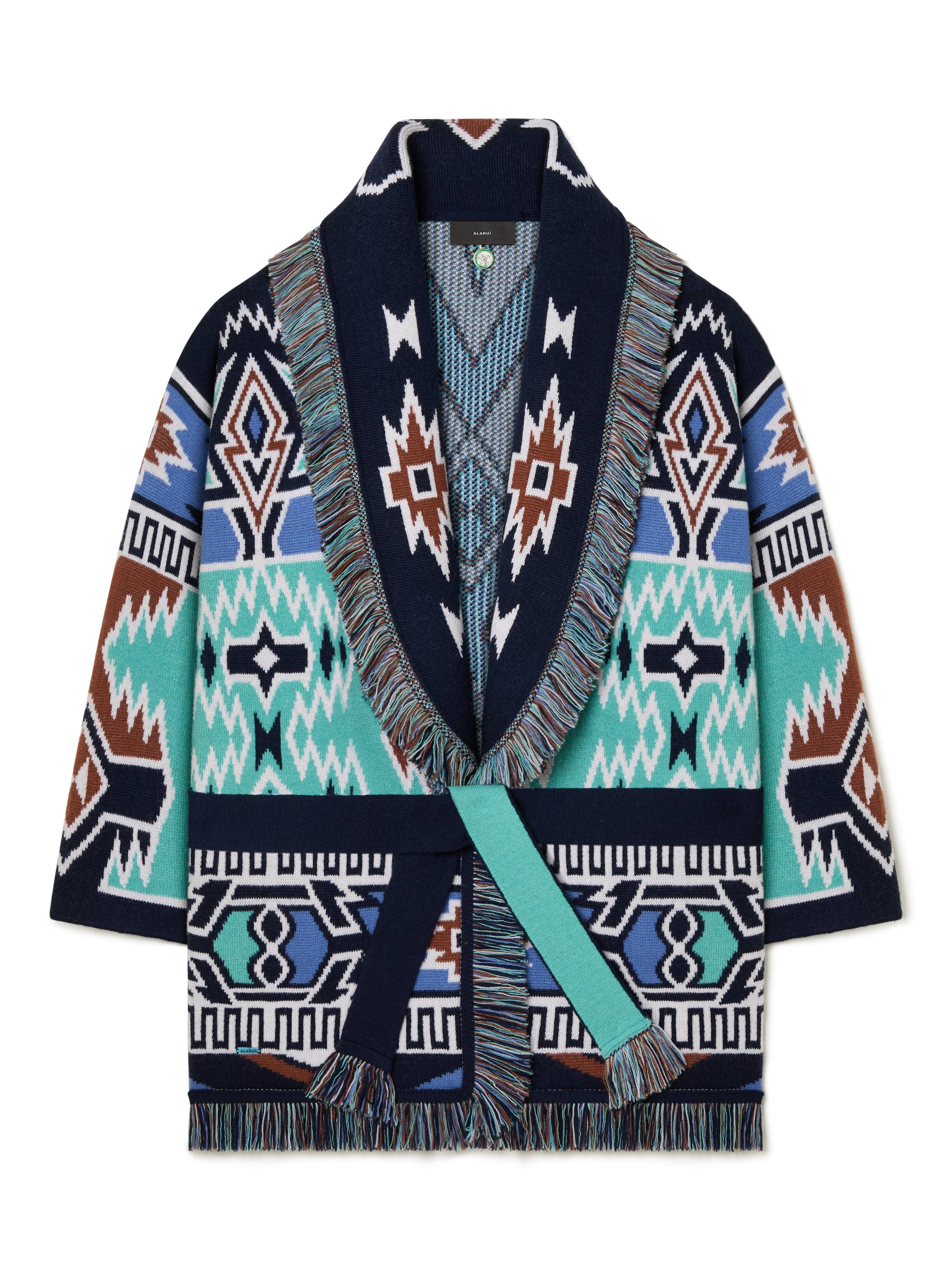 Alanui Geometric Roots Cardigan Turquoise-Deep Blue LWHB064R25KNI00G