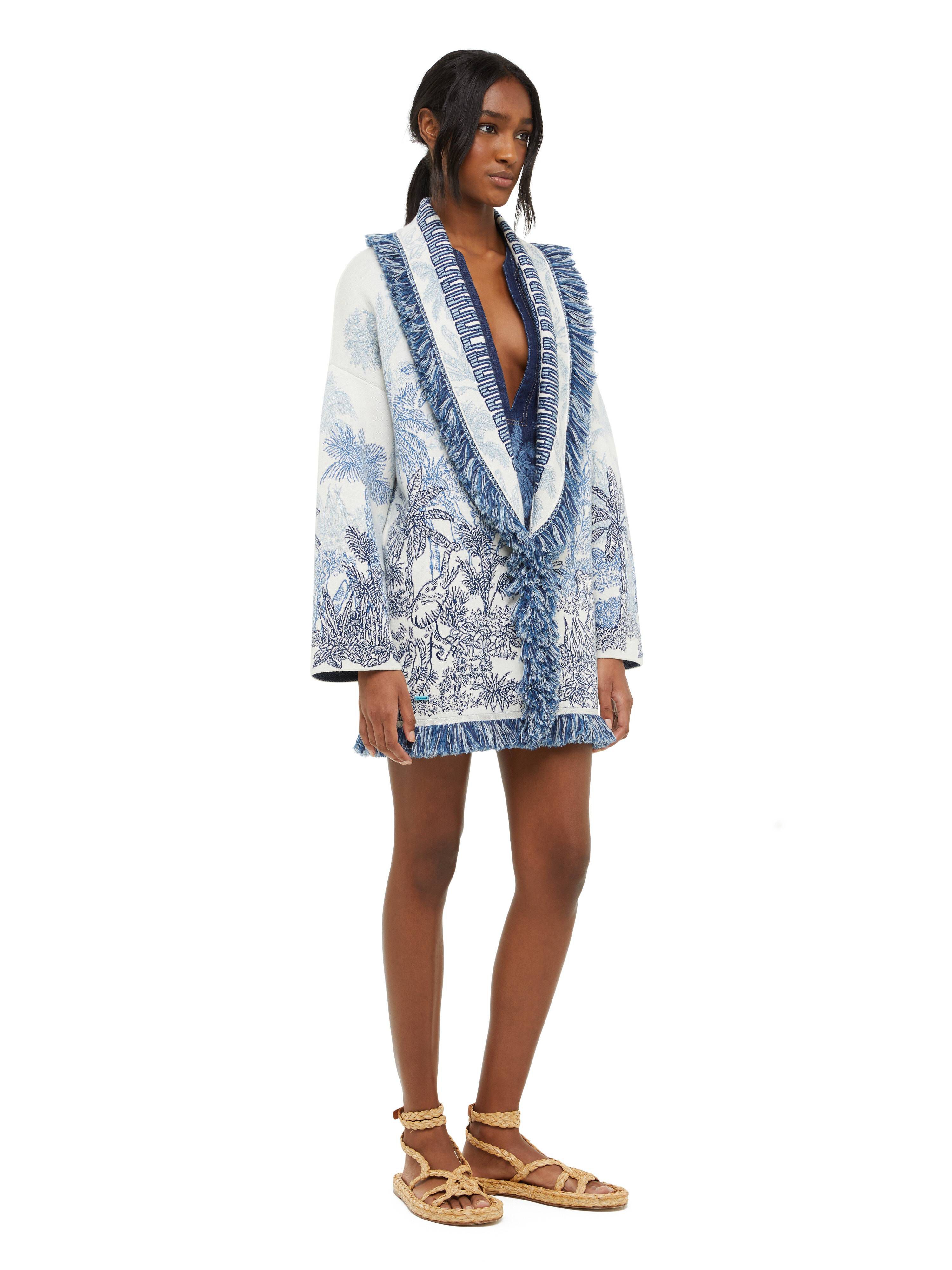 Alanui Jungle Toile De Jouy Cardigan Chalk-Deep Blue LWHB064R24KNI005