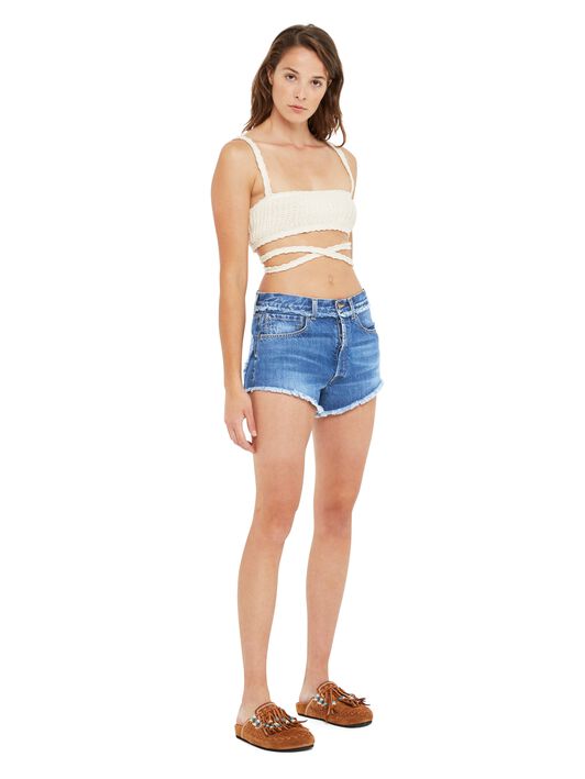 Alanui Fringed Denim Shorts Dark Wash Blue Denim LWYC009R25DEN002