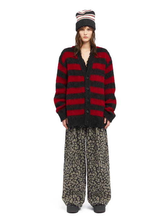 Alanui Grunge Stripes Cardigan Ruby-Charcoal LWHB084E25KNI002