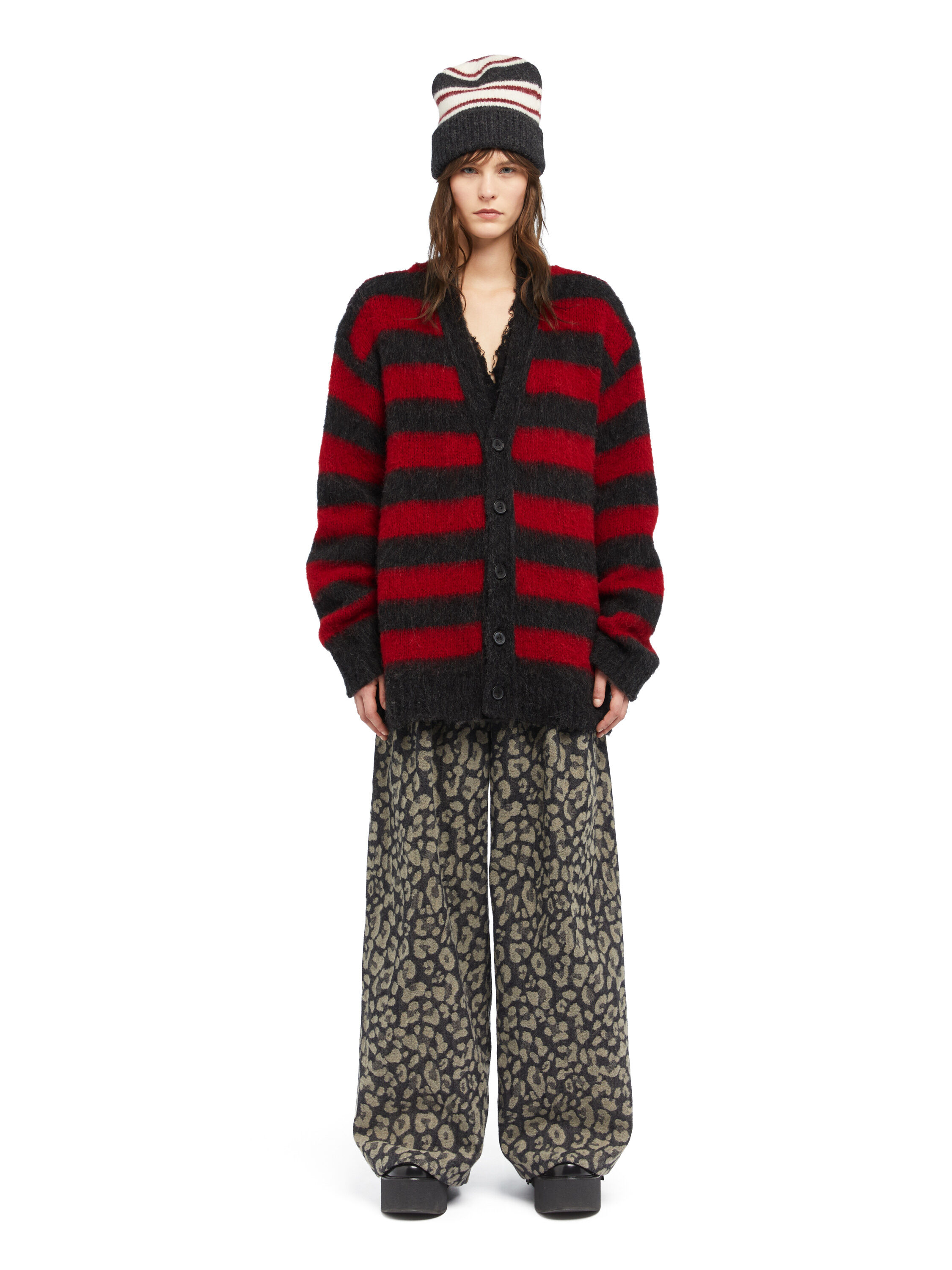 Alanui Grunge Stripes Cardigan Ruby-Charcoal LWHB084E25KNI002