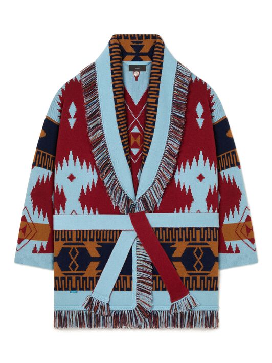 Alanui Icon Jacquard Cardigan Marsala-Sky Blue LWHB064R25KNI004