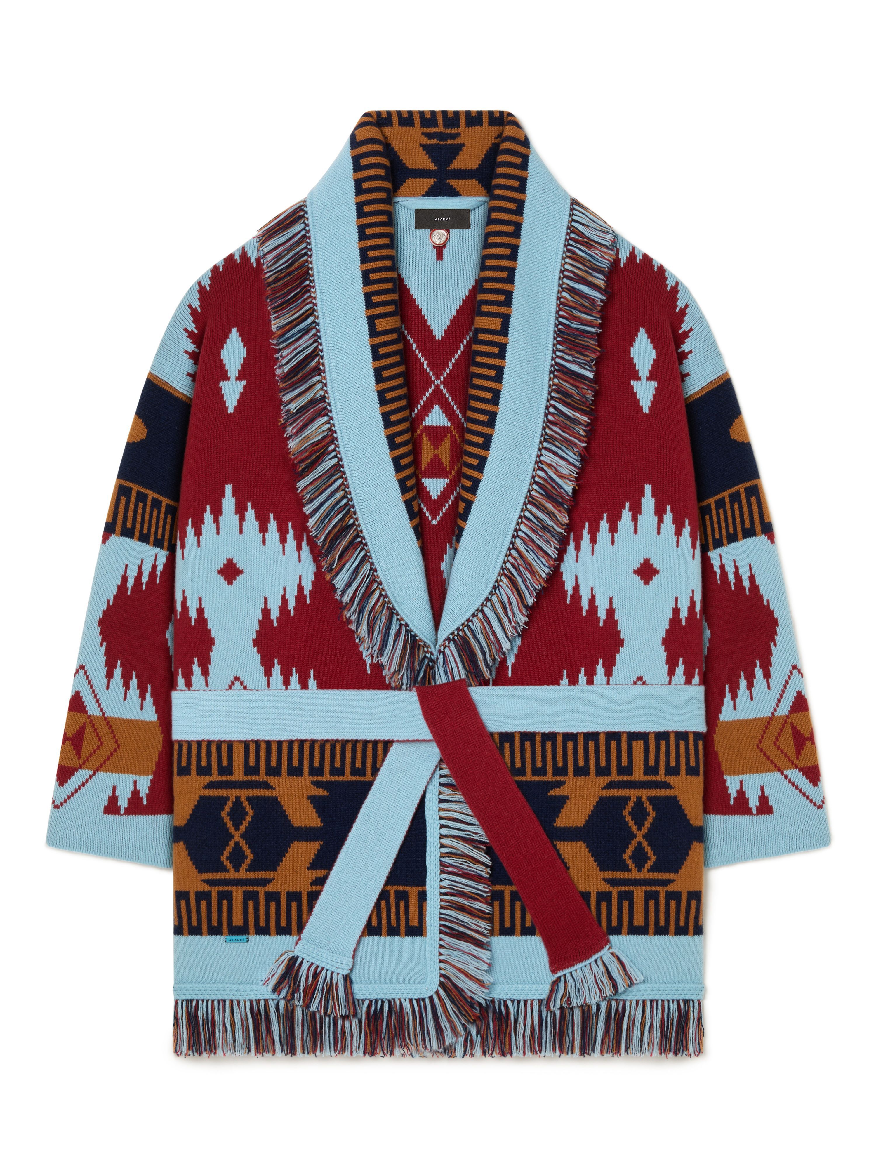 Alanui Icon Jacquard Cardigan Marsala-Sky Blue LWHB064R25KNI004