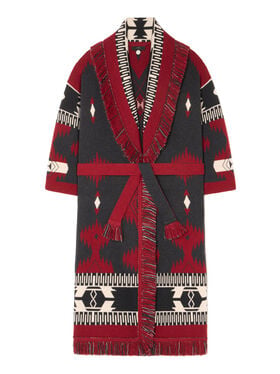 Alanui Icon Jacquard Coat Ruby-Charcoal