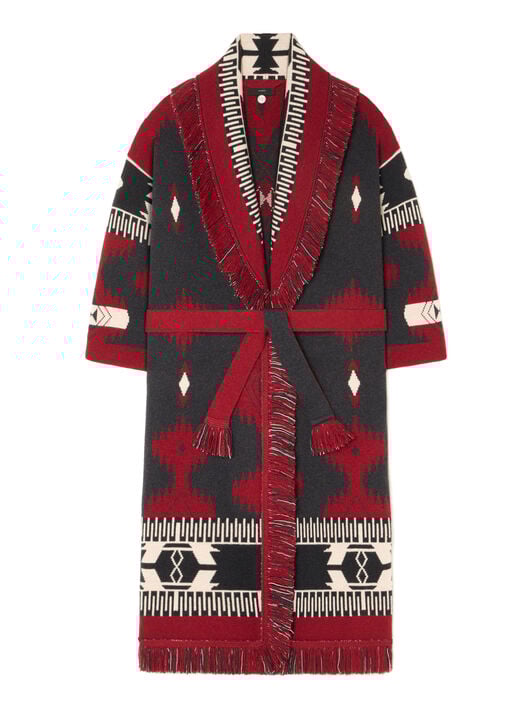 Alanui Icon Jacquard Coat Ruby-Charcoal LWHQ003E25KNI001 Alanui Icon Jacquard Coat Ruby-Charcoal LWHQ003E25KNI001