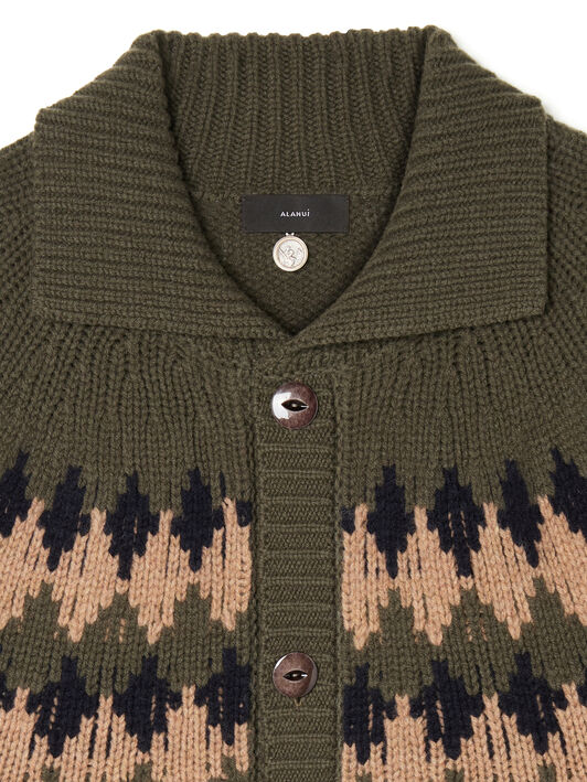 Alanui Sweet Winter Cardigan Olive-Camel LMHQ005E25KNI002