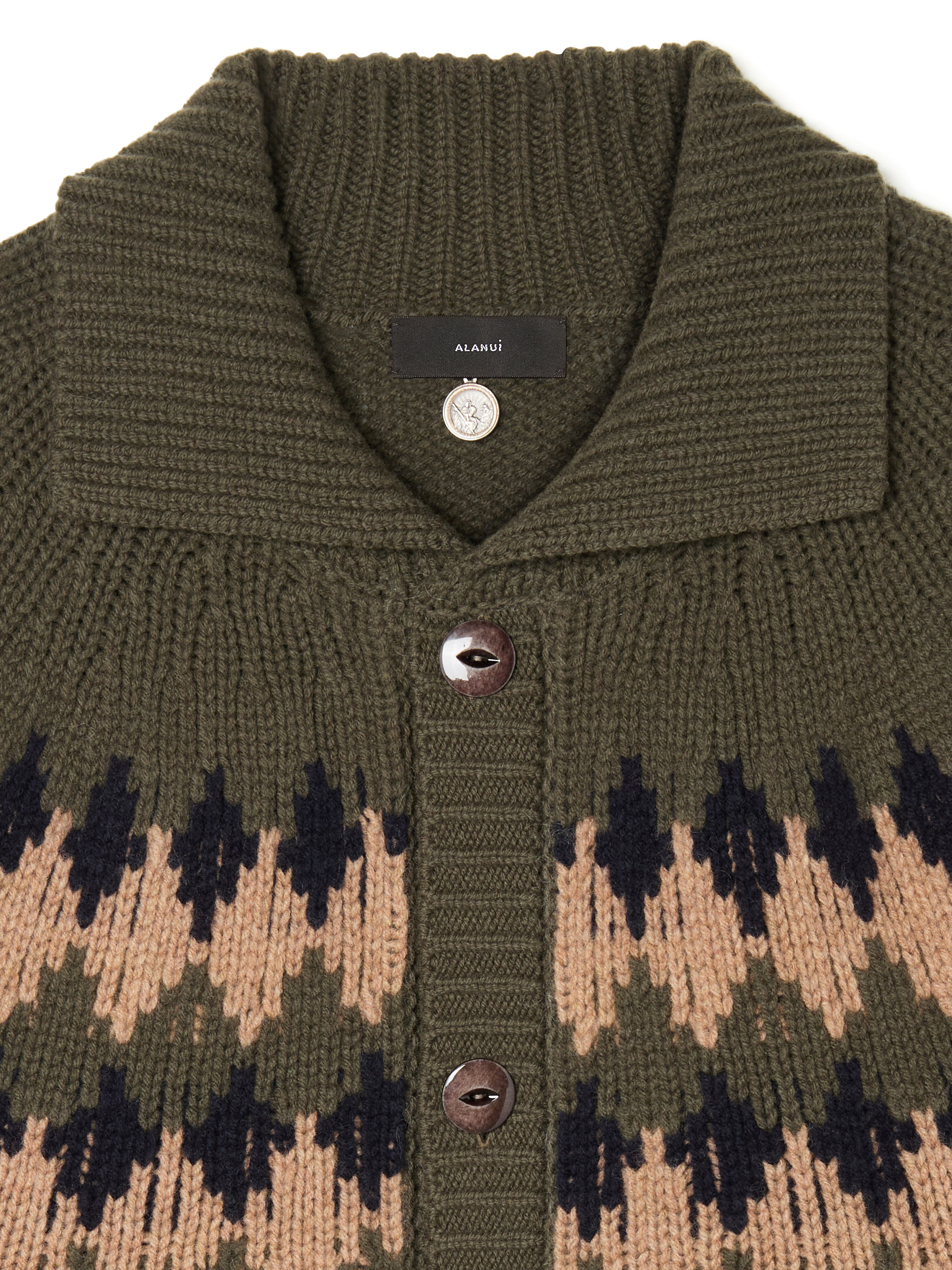 Alanui Sweet Winter Cardigan Olive-Camel LMHQ005E25KNI002