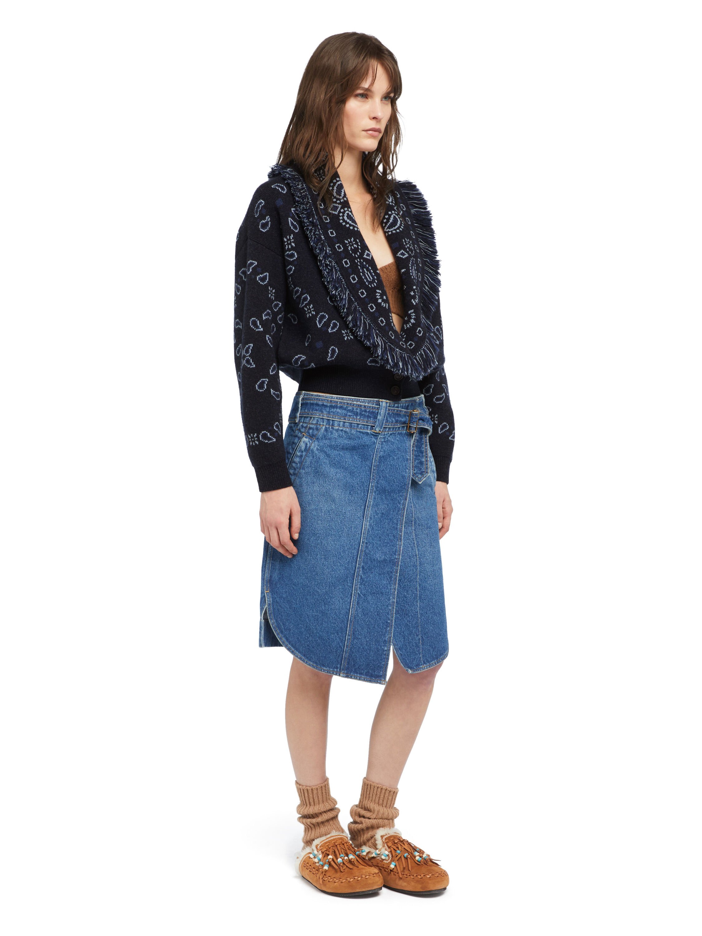 Alanui Bandana Jacquard Cardi-Bomber Midnight Blue-Multicolor LWHB026E25KNI001
