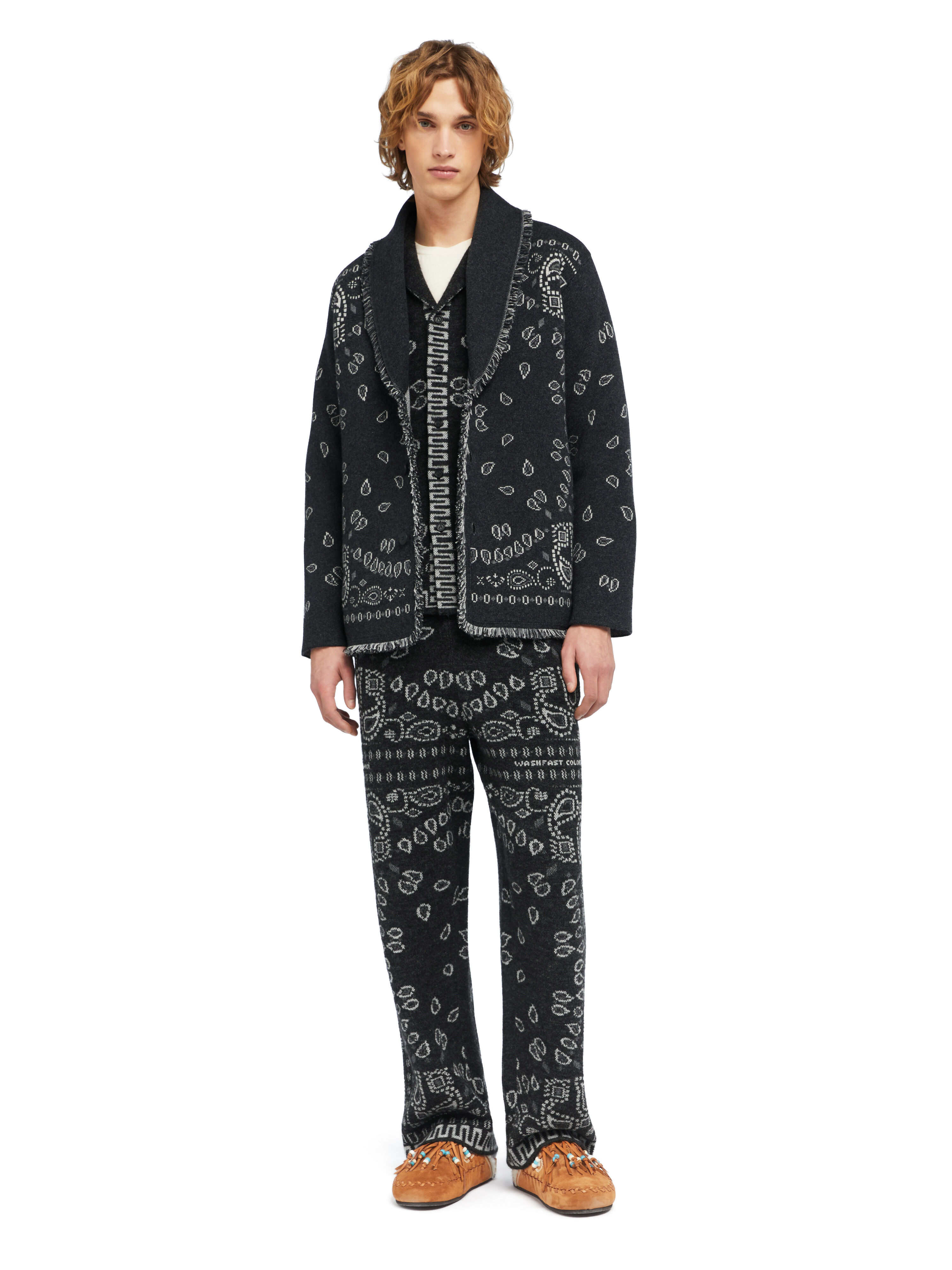Alanui Bandana Jacquard Cardigan Charcoal-Multicolor LMHB039E25KNI001