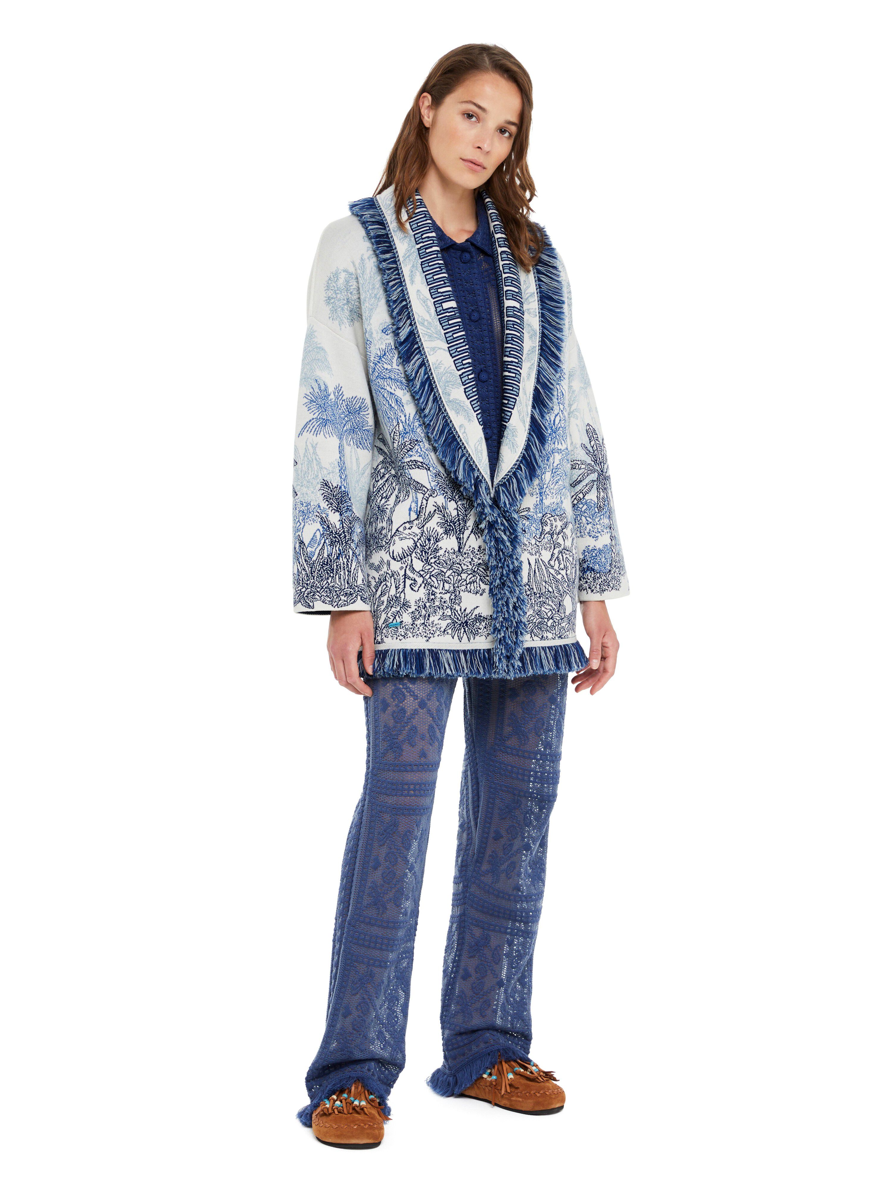 Alanui Jungle Toile De Jouy Cardigan Chalk-Deep Blue LWHB064R25KNI009