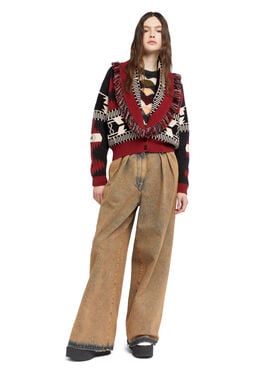 Alanui Icon Jacquard Cardi-Bomber Ruby-Charcoal