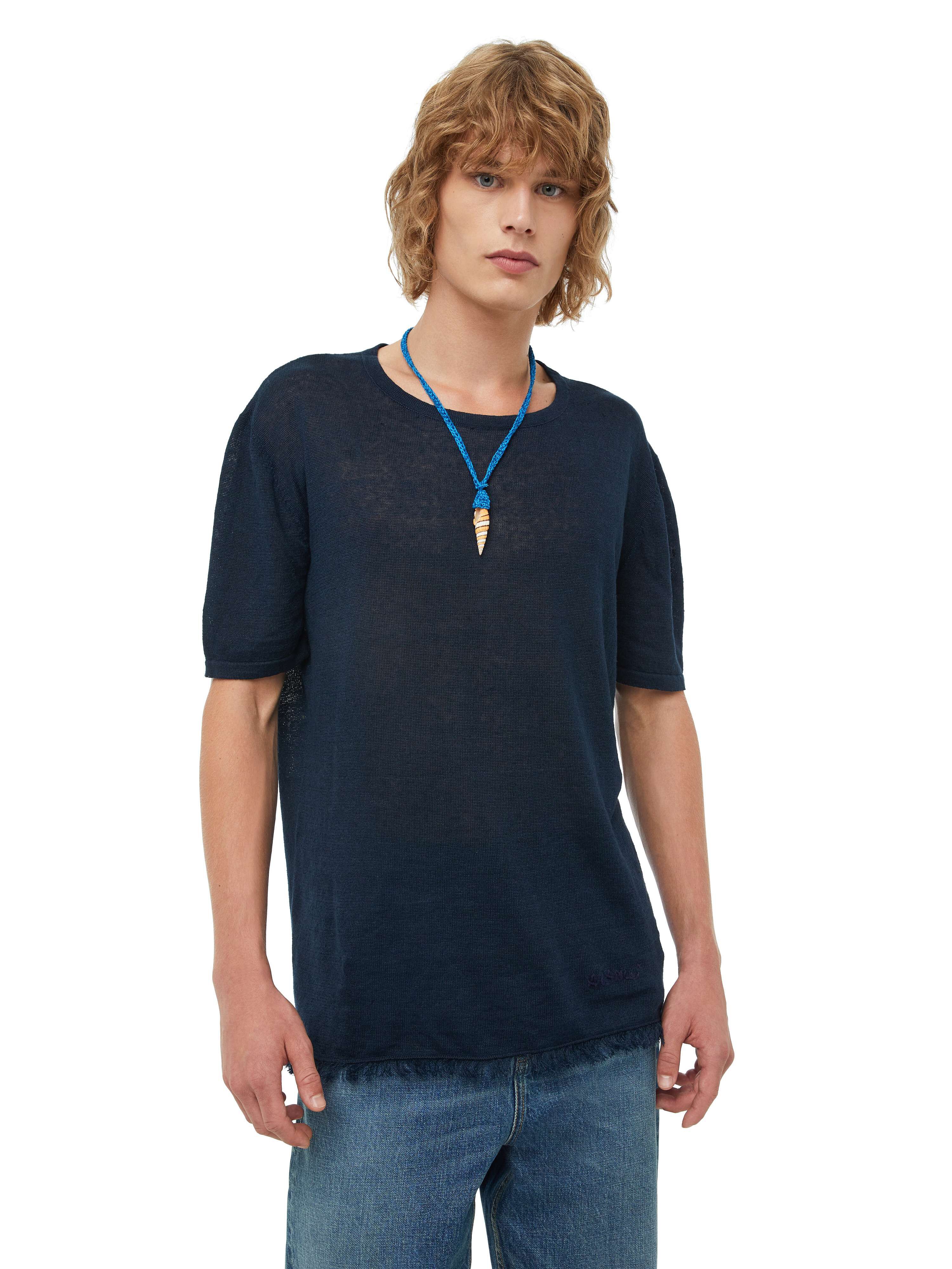 Alanui Linen Knit T-Shirt Navy Blue LMHA043S23FAB001