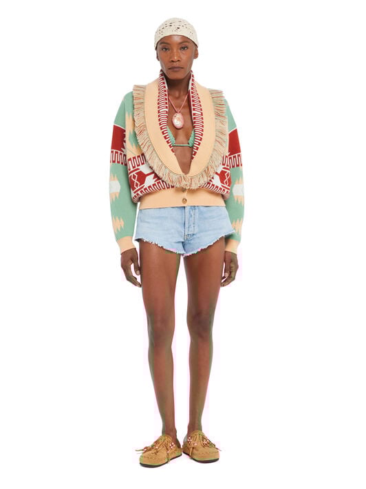 Alanui Icon Jacquard Cardi-Bomber Parrot-Peach LWHB026R26KNI001