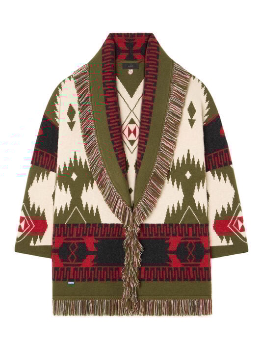 Alanui Icon Jacquard Cardigan Ivory-Olive LWHB064E25KNI002 Alanui Icon Jacquard Cardigan Ivory-Olive LWHB064E25KNI002