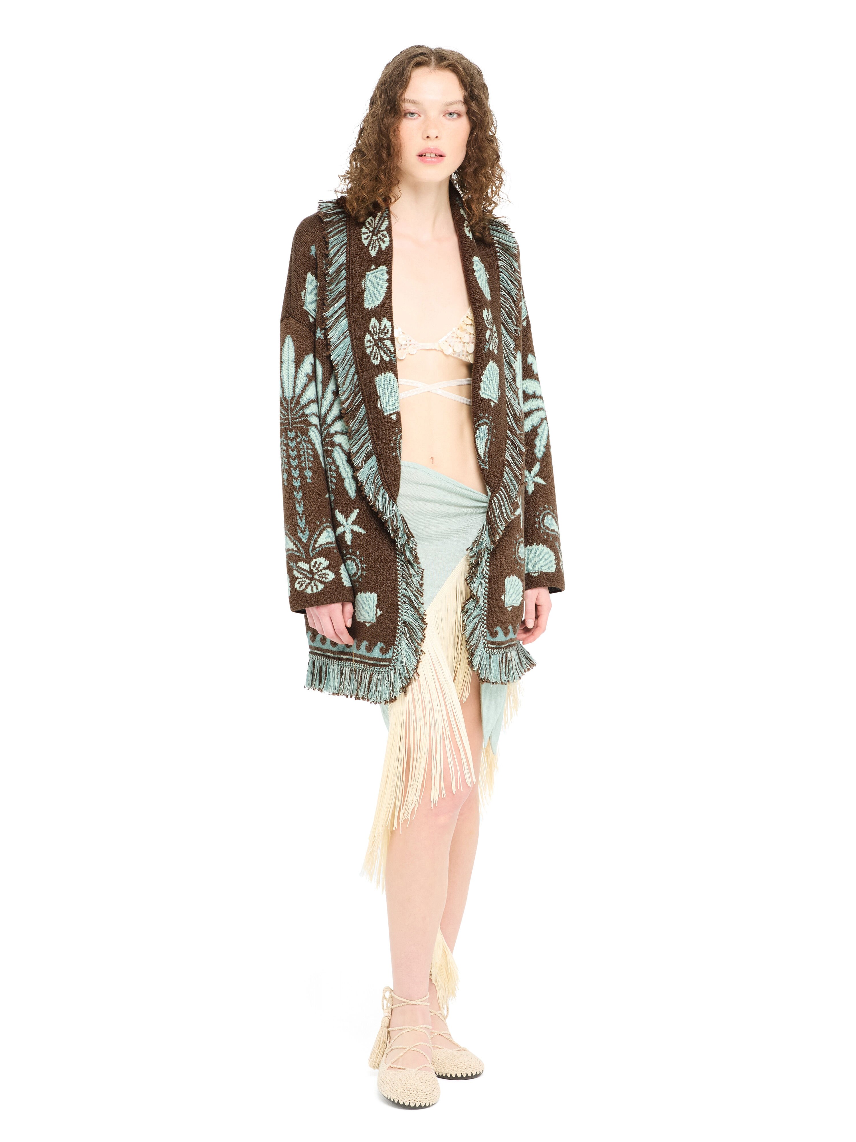 Alanui Echoes Of The Island Cardigan Sandal Wood-Wave LWHB064R26KNI003