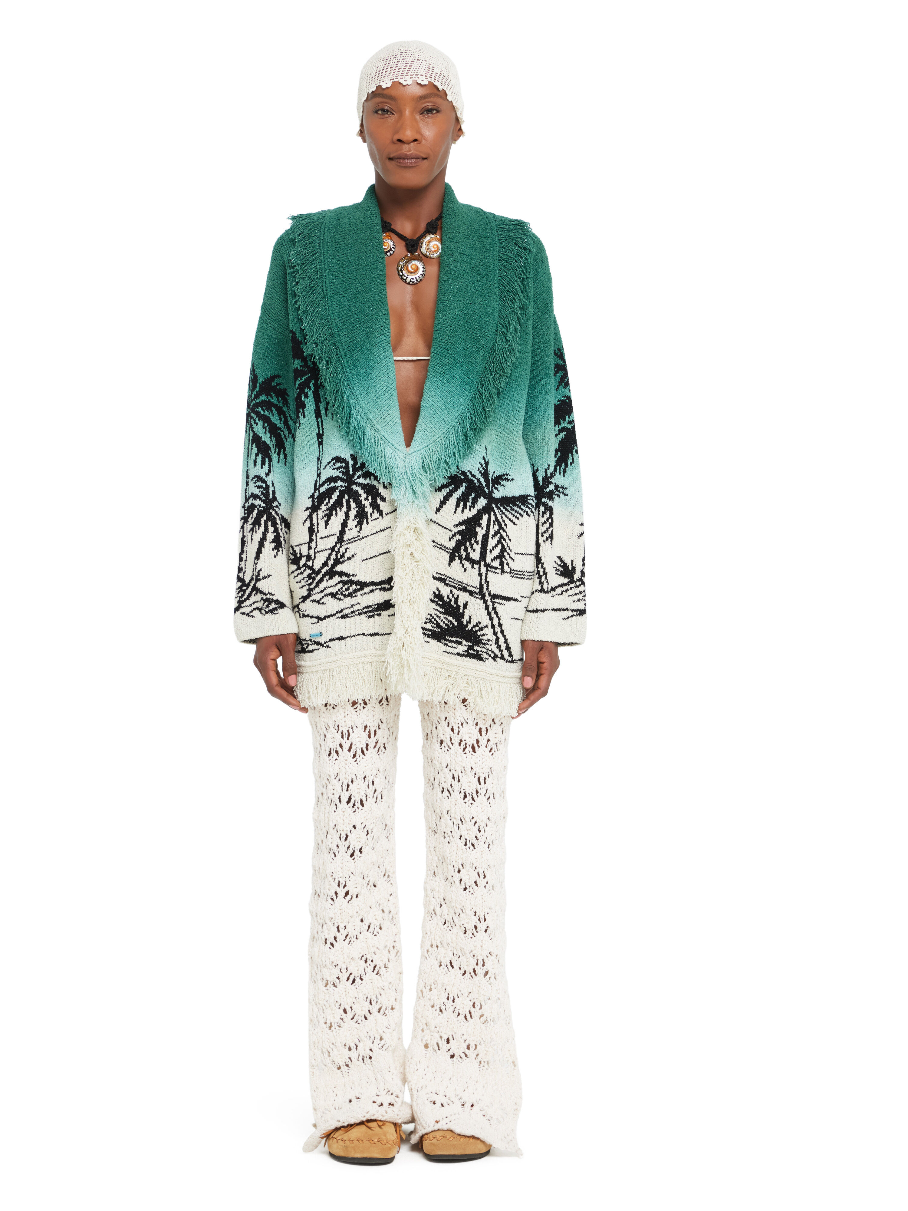 Wave Bloom Cardigan in Green Tide-Chalk for Women | Alanui®