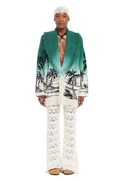 Alanui Wave Bloom Cardigan Green Tide-Chalk