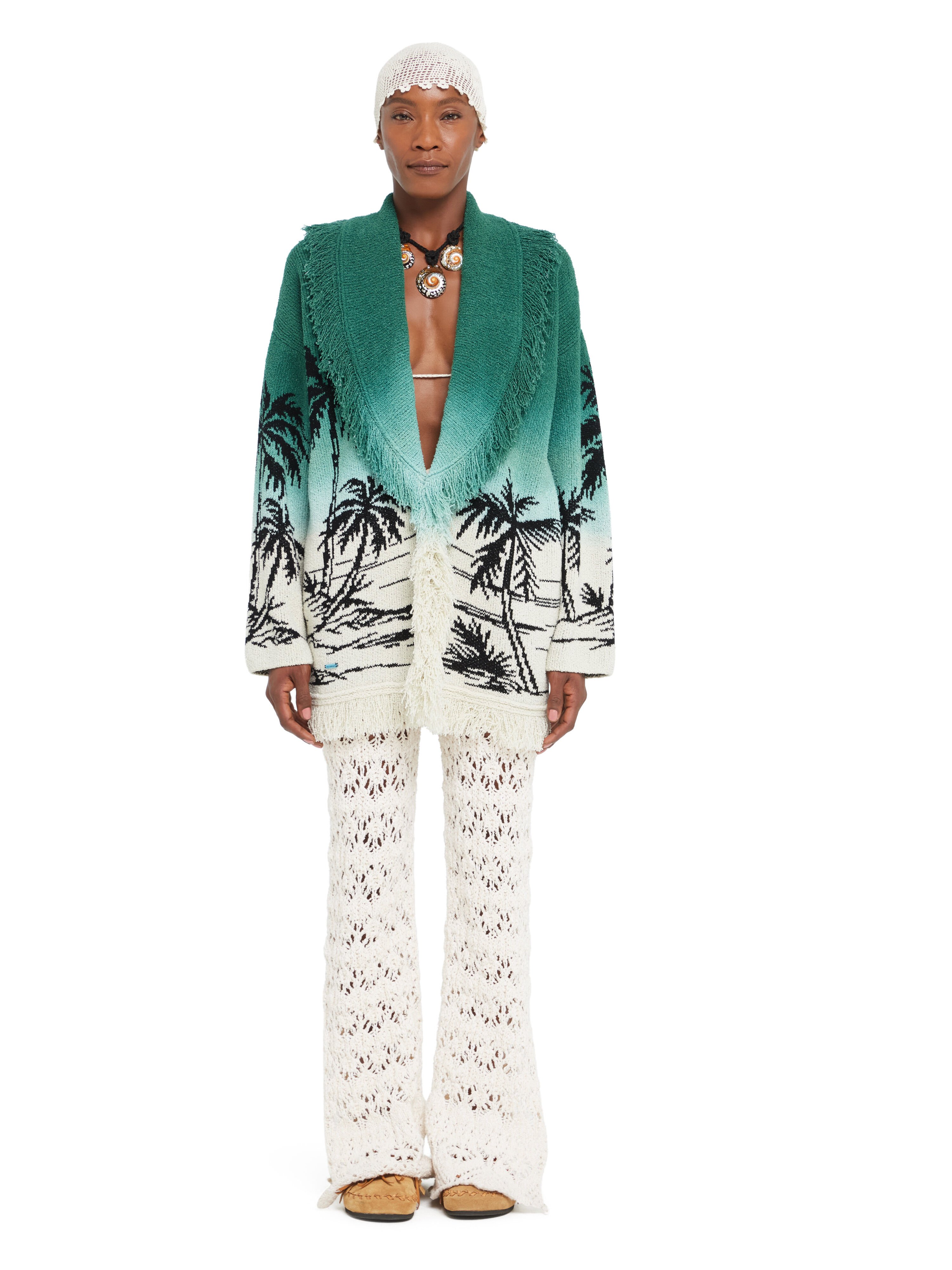 Alanui Wave Bloom Cardigan Green Tide-Chalk LWHB064R26KNI017