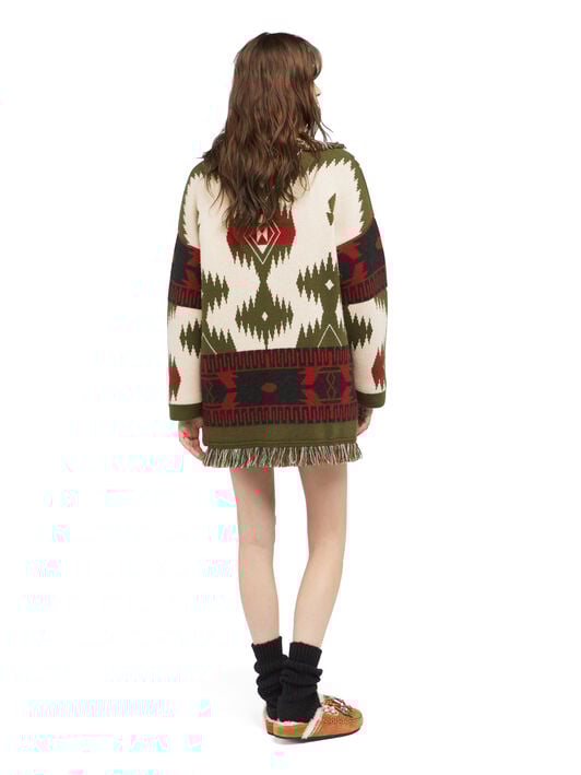 Alanui Icon Jacquard Cardigan Ivory-Olive LWHB064E25KNI002 Alanui Icon Jacquard Cardigan Ivory-Olive LWHB064E25KNI002
