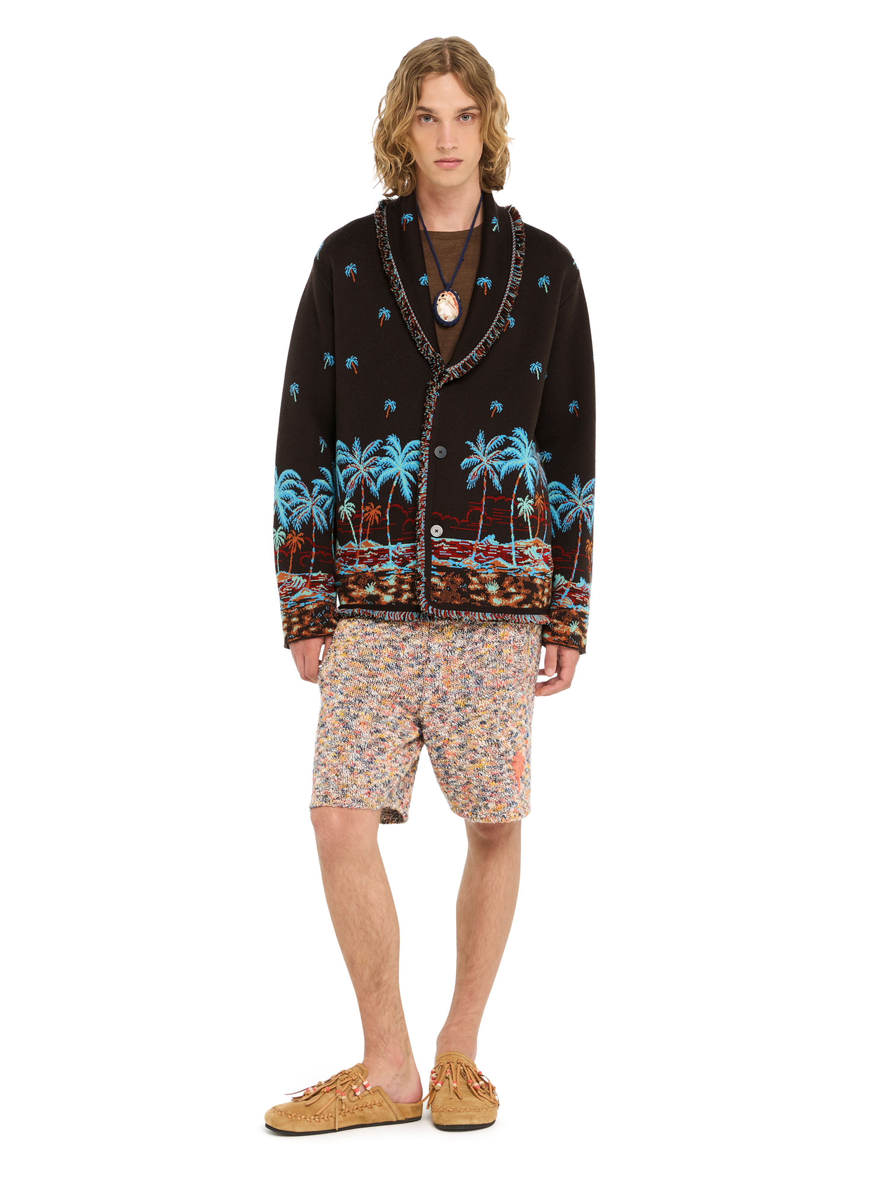 【OPEN SESAME CLUB】DORIAN POLO CARDIGAN The Tale Of Hawaiian Cardigan in Coffee-Linseed for Men | Alanui®