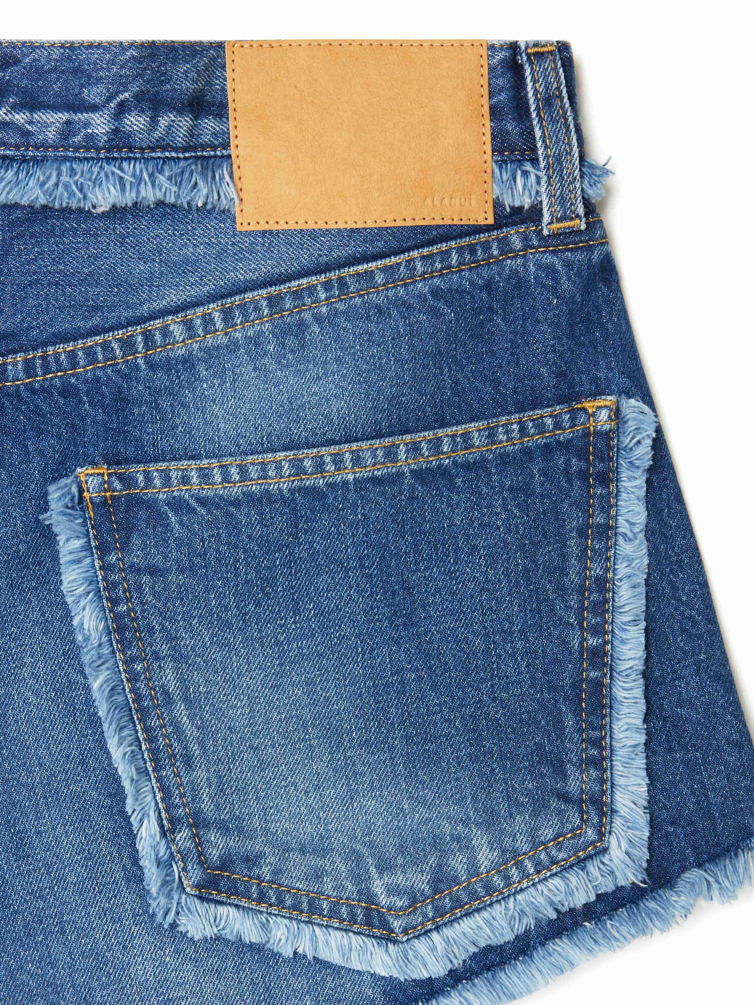 Alanui Fringed Denim Shorts Dark Wash Blue Denim LWYC009R25DEN002