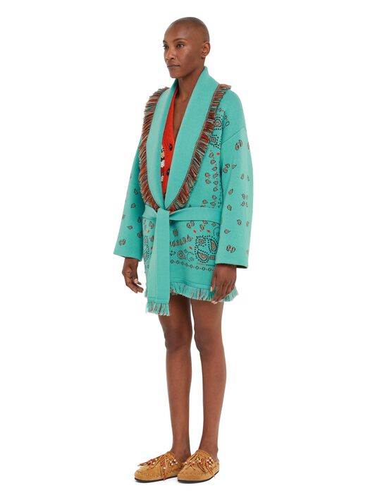 Alanui Bandana Jacquard Cardigan Turquoise-Furnace LWHB064R25KNI001
