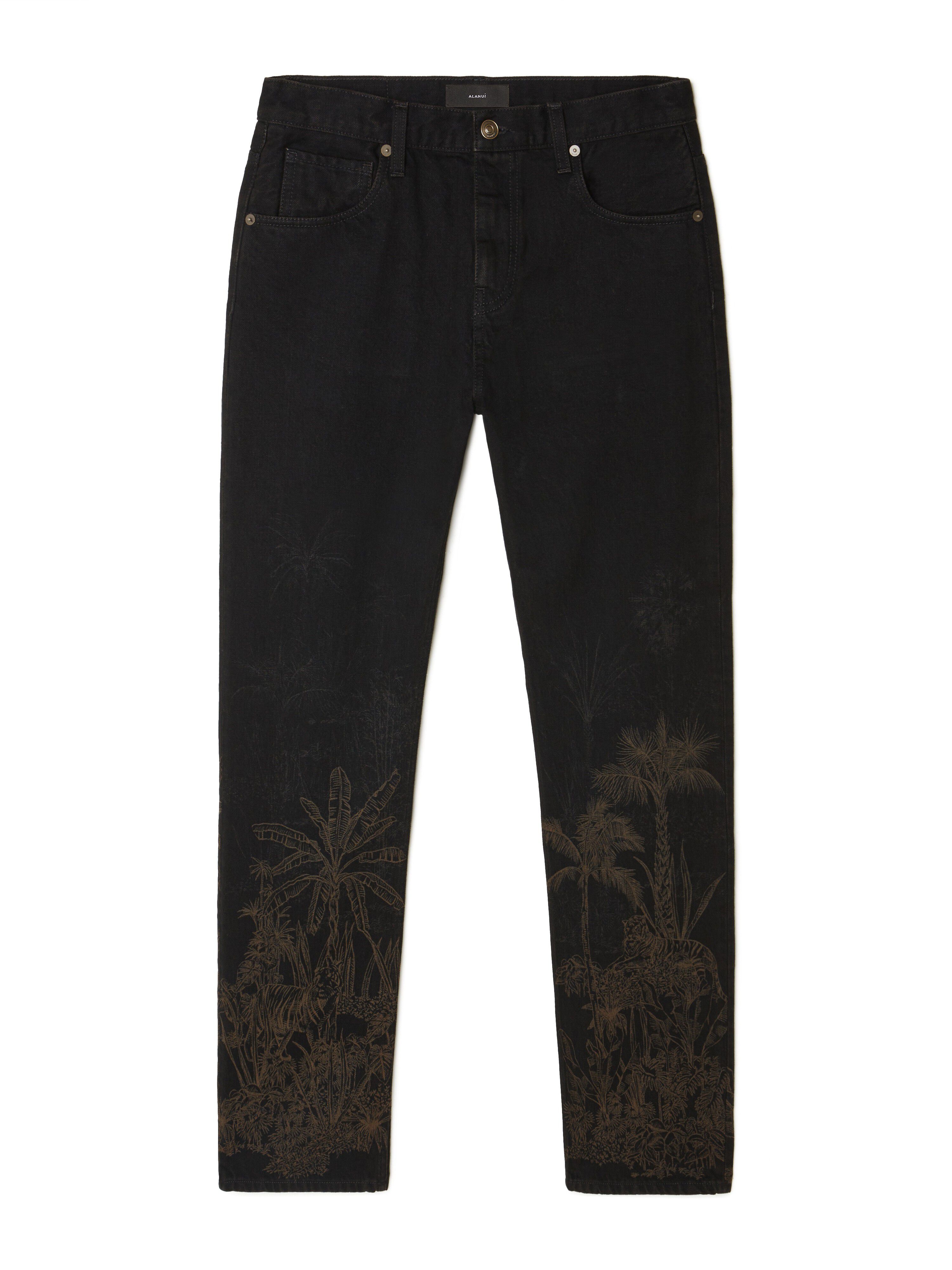 Alanui Jungle Toile De Jouy Denim Pants Black-Almond LWYA019R25DEN002