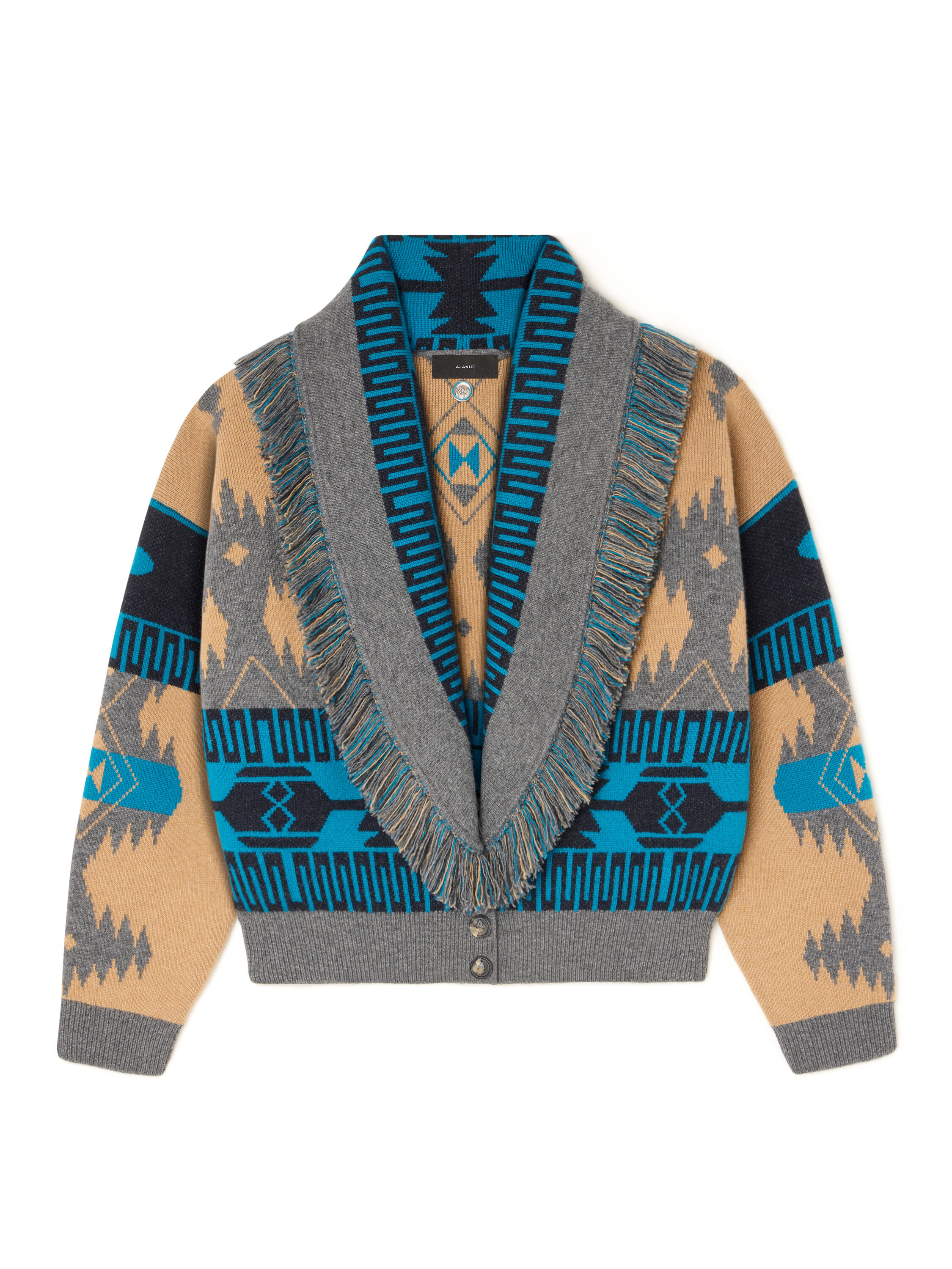 Alanui Icon Jacquard Cardi-Bomber Camel-Iron LWHB026E25KNI002