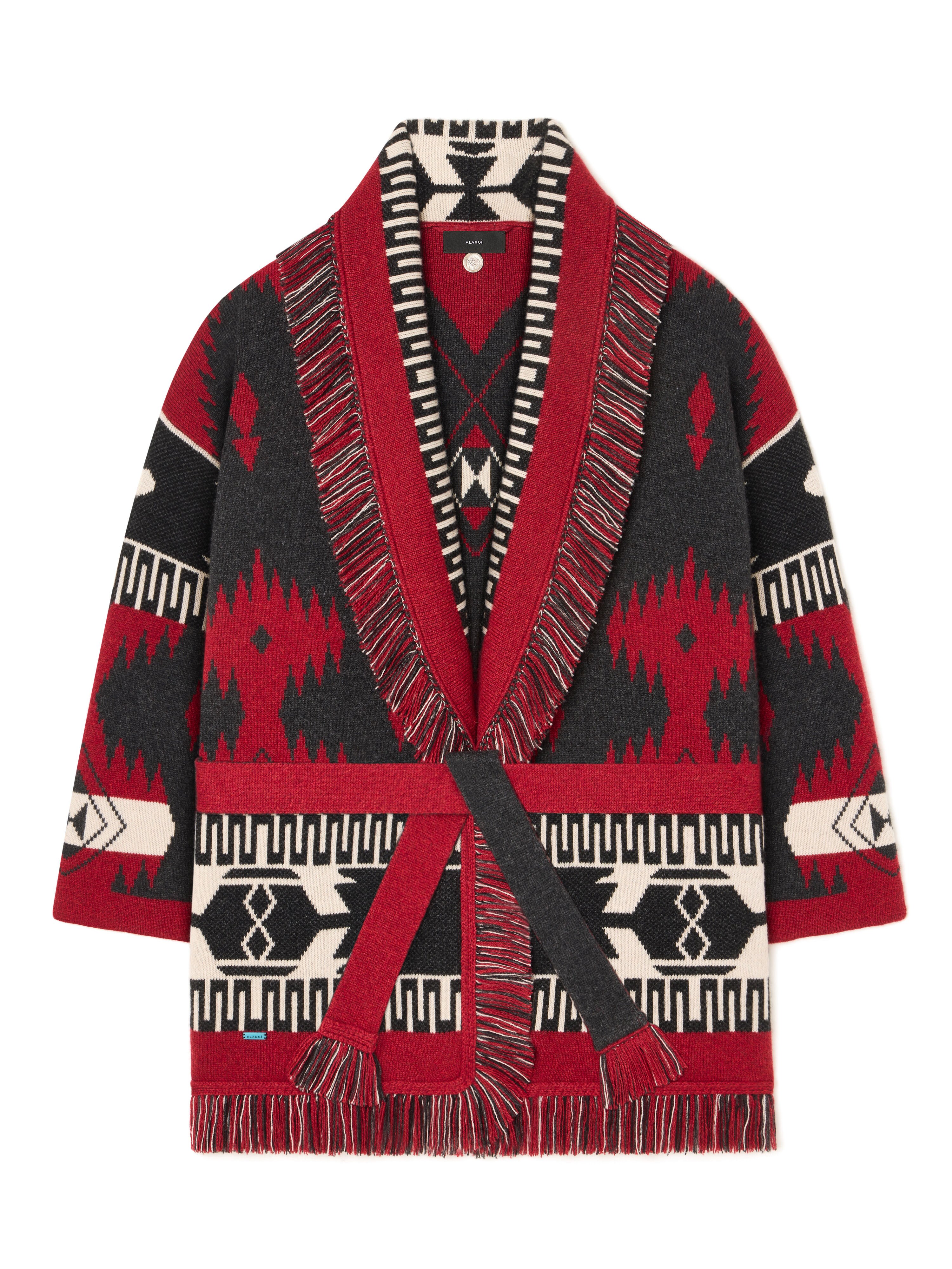 Alanui Icon Jacquard Cardigan Ruby-Charcoal LWHB064E25KNI002