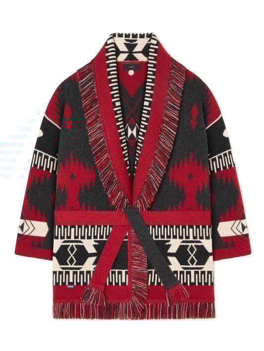 Alanui Icon Jacquard Cardigan Ruby-Charcoal LWHB064E25KNI002 Alanui Icon Jacquard Cardigan Ruby-Charcoal LWHB064E25KNI002