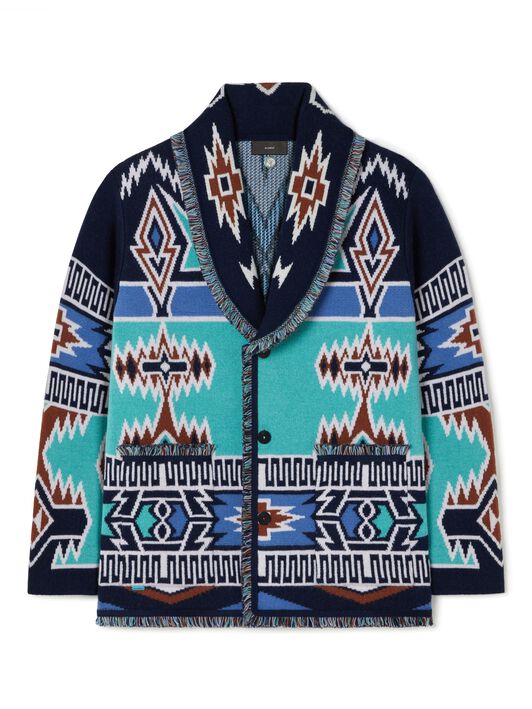 Alanui Geometric Roots Cardigan Turquoise-Deep Blue LMHB038R25KNI003