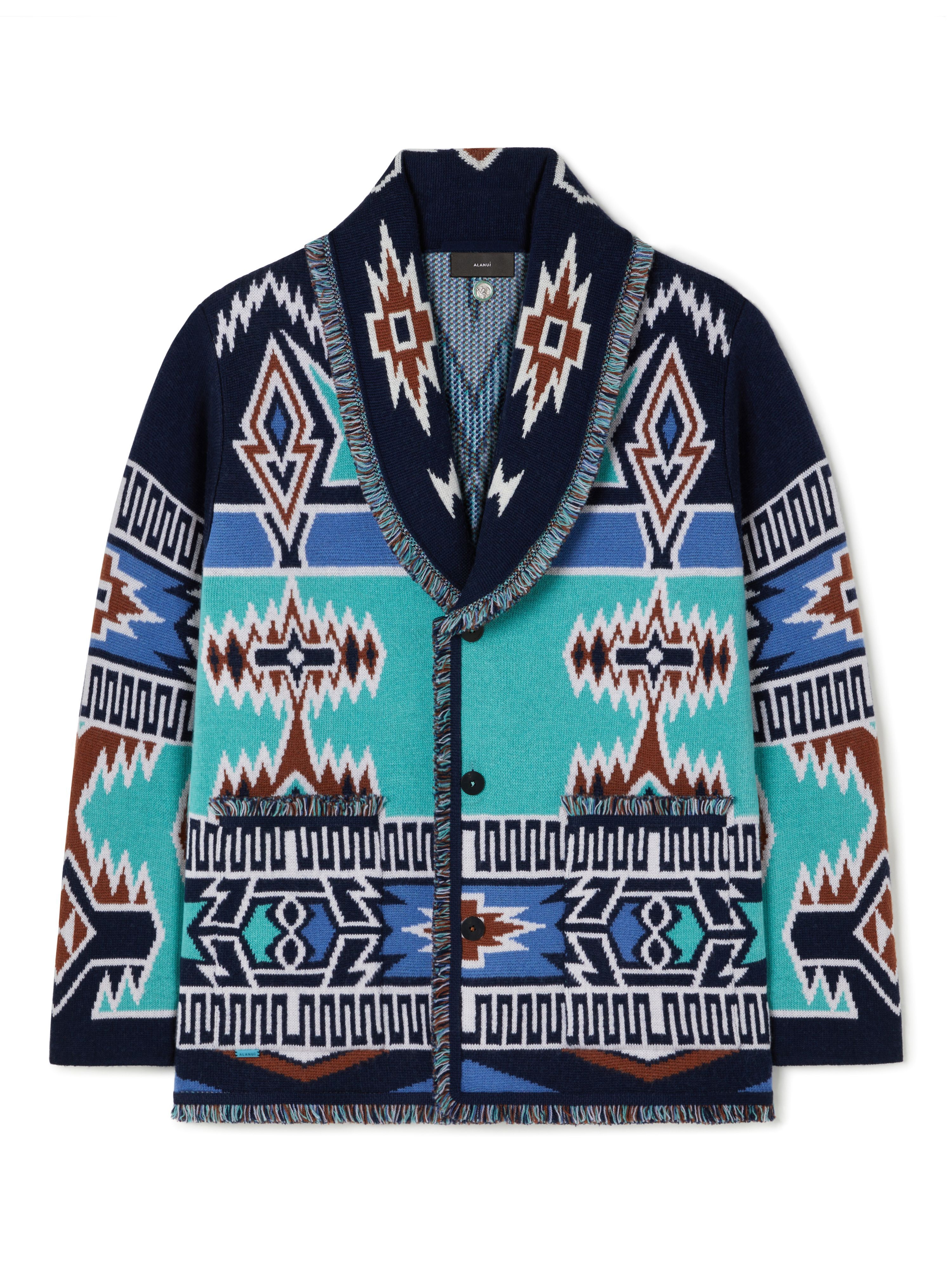 Alanui Geometric Roots Cardigan Turquoise-Deep Blue LMHB038R25KNI003