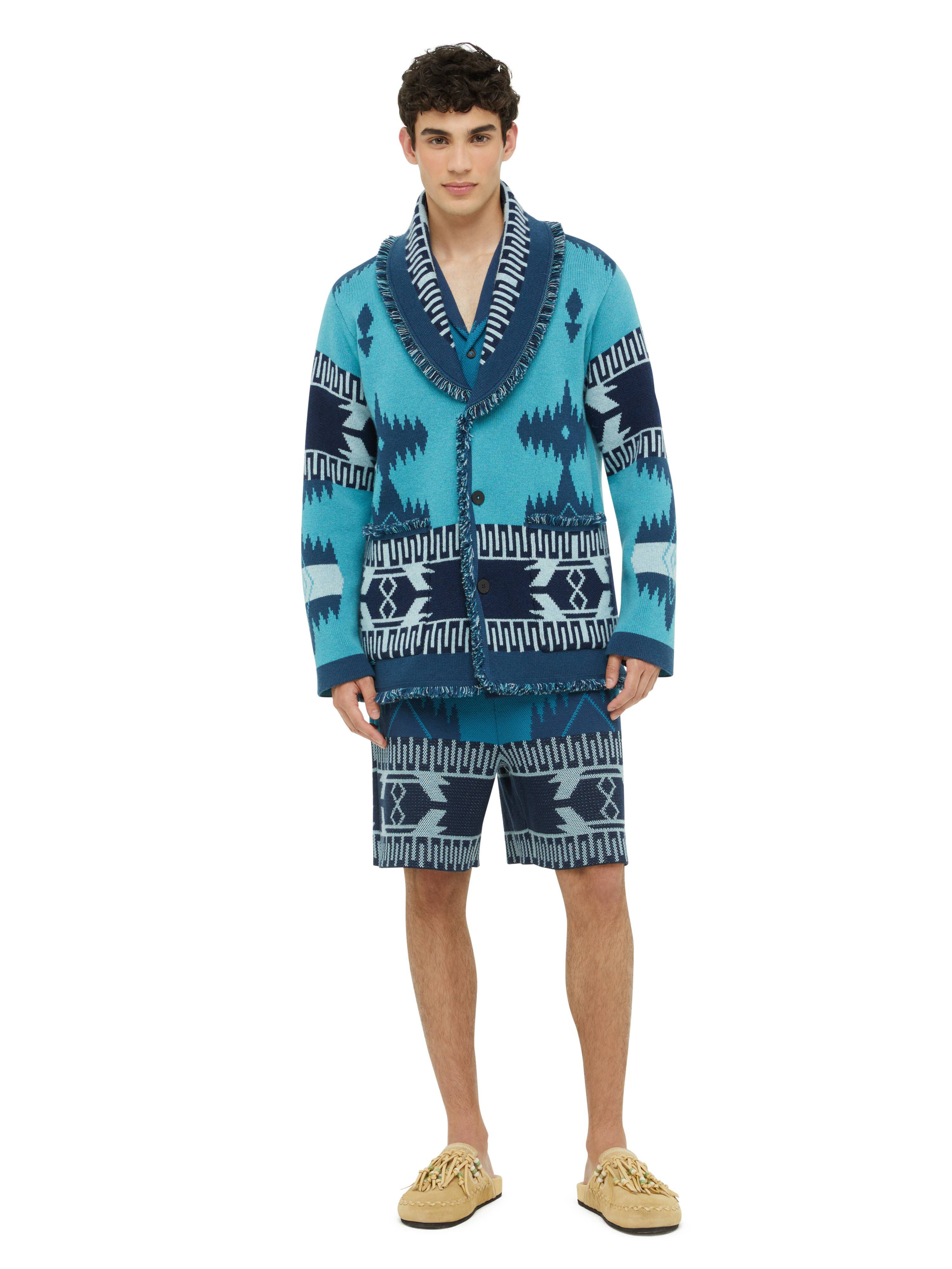 Alanui Icon Jacquard Cardigan Surf-Deep Blue LMHB038R24KNI001