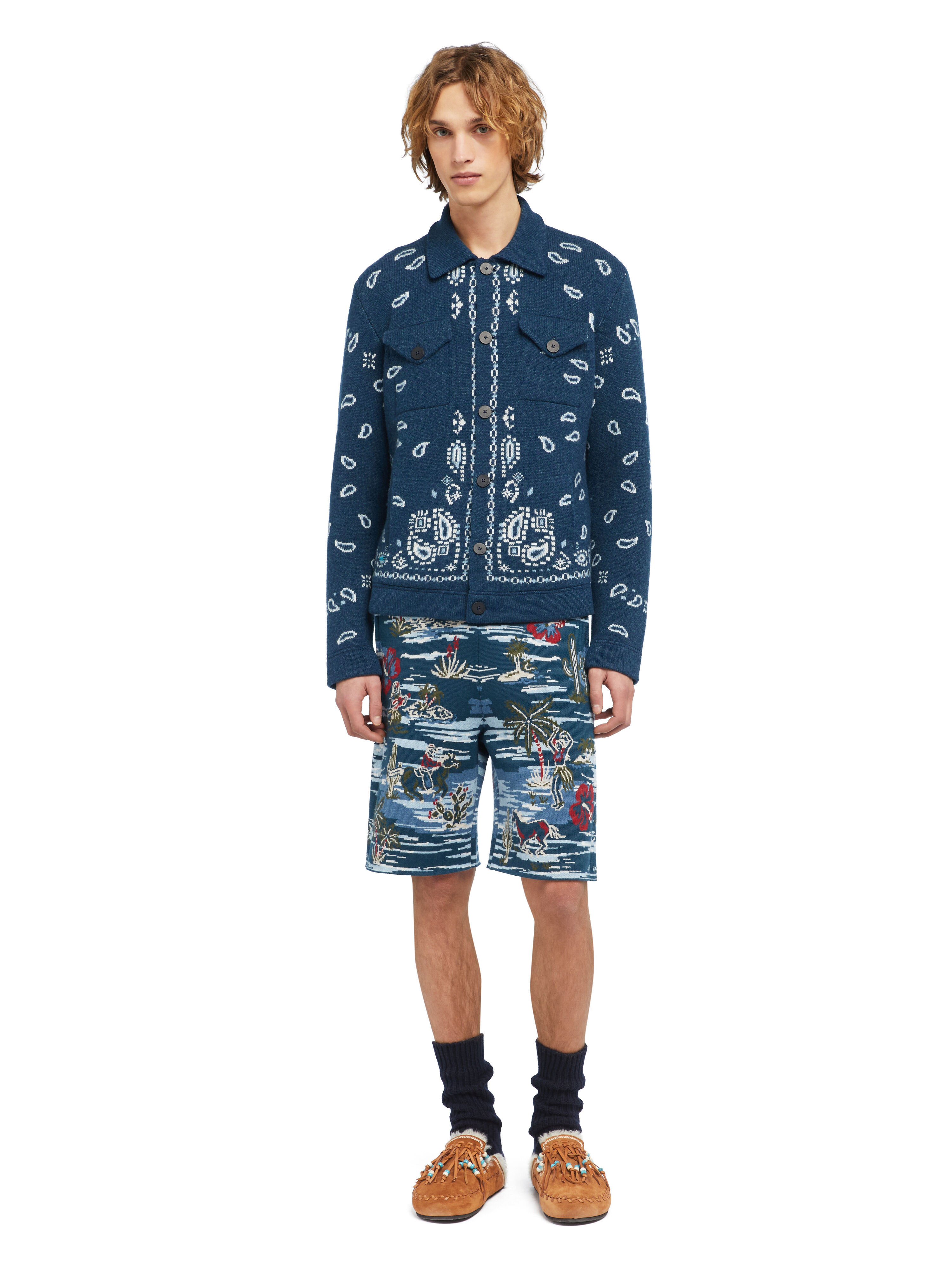 Alanui Bandana Jacquard Cardigan Midnight-Multicolor LMHQ007E25KNI001