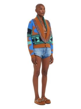 Alanui Icon Jacquard Cardi-Bomber Linseed-Cognac